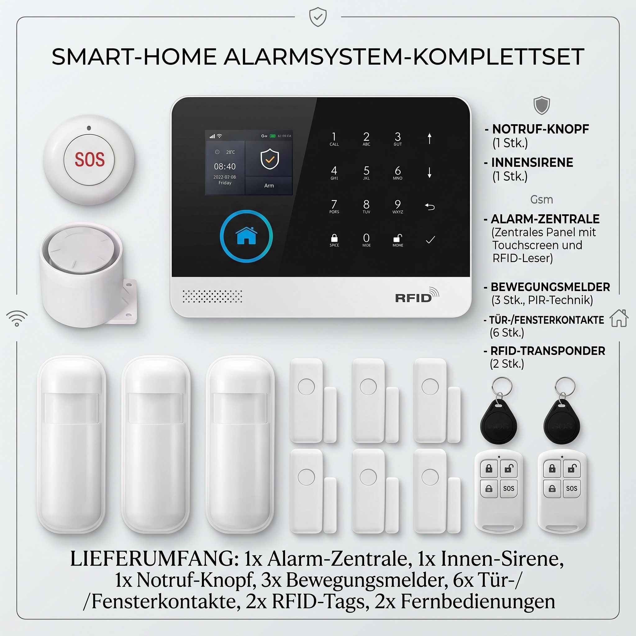 HS.SUPPLY WLAN Haus Alarmanlage Set Smart Home mit App Türsensor Sirene Alarmanlage (WLAN, App-Steuerung, Echtzeit-Benachrichtigung, 24/7 Schutz)