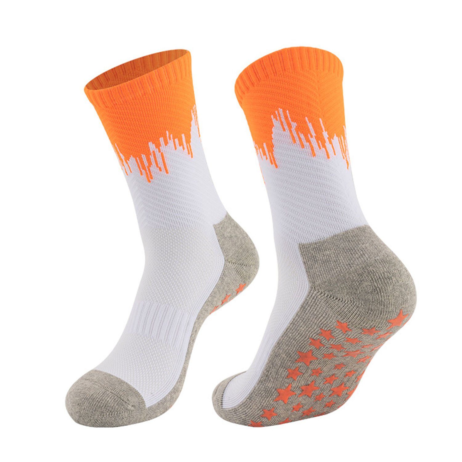 MAGICSHE Kniestrümpfe Fußballsocken für Erwachsene mit Gewindebündchen Verdickter Handtuchboden für sportlichen Schutz der Füße Weiß Orange