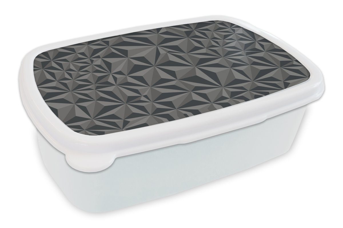 MuchoWow Lunchbox Brotdose, Jungs weiß und für für (2-tlg), - und Erwachsene, Geometrie 3D - Kunststoff, Kinder Grau Muster, Brotbox Mädchen 