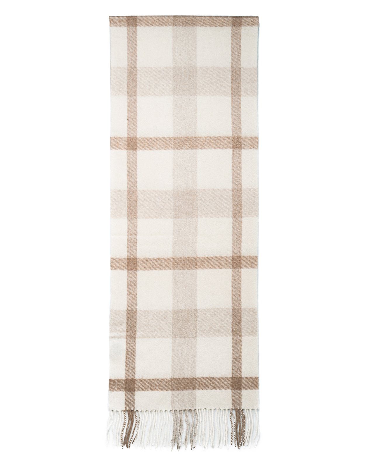 MayTree Kaschmirschal Unisex, 180 x 30cm, mit Fransen, kariert Hellbraun Weiss, (Stück, 1-St), 100% Kaschmir