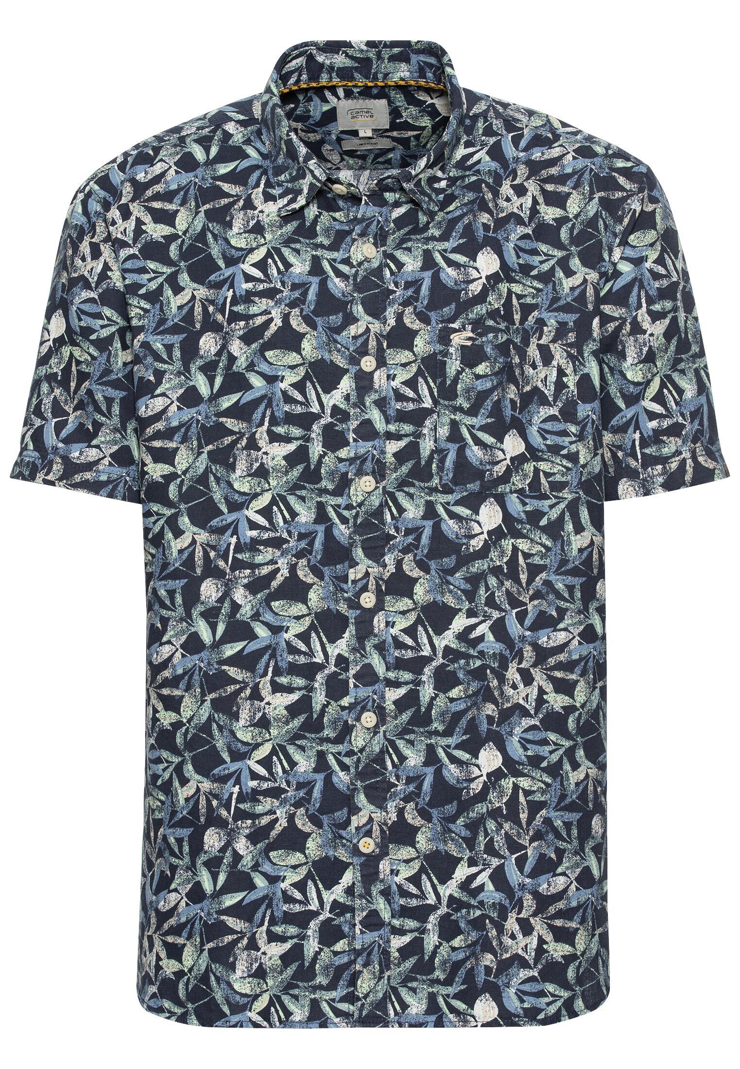 camel active Kurzarmhemd mit Allover-Print Kurzarm Kentkragen