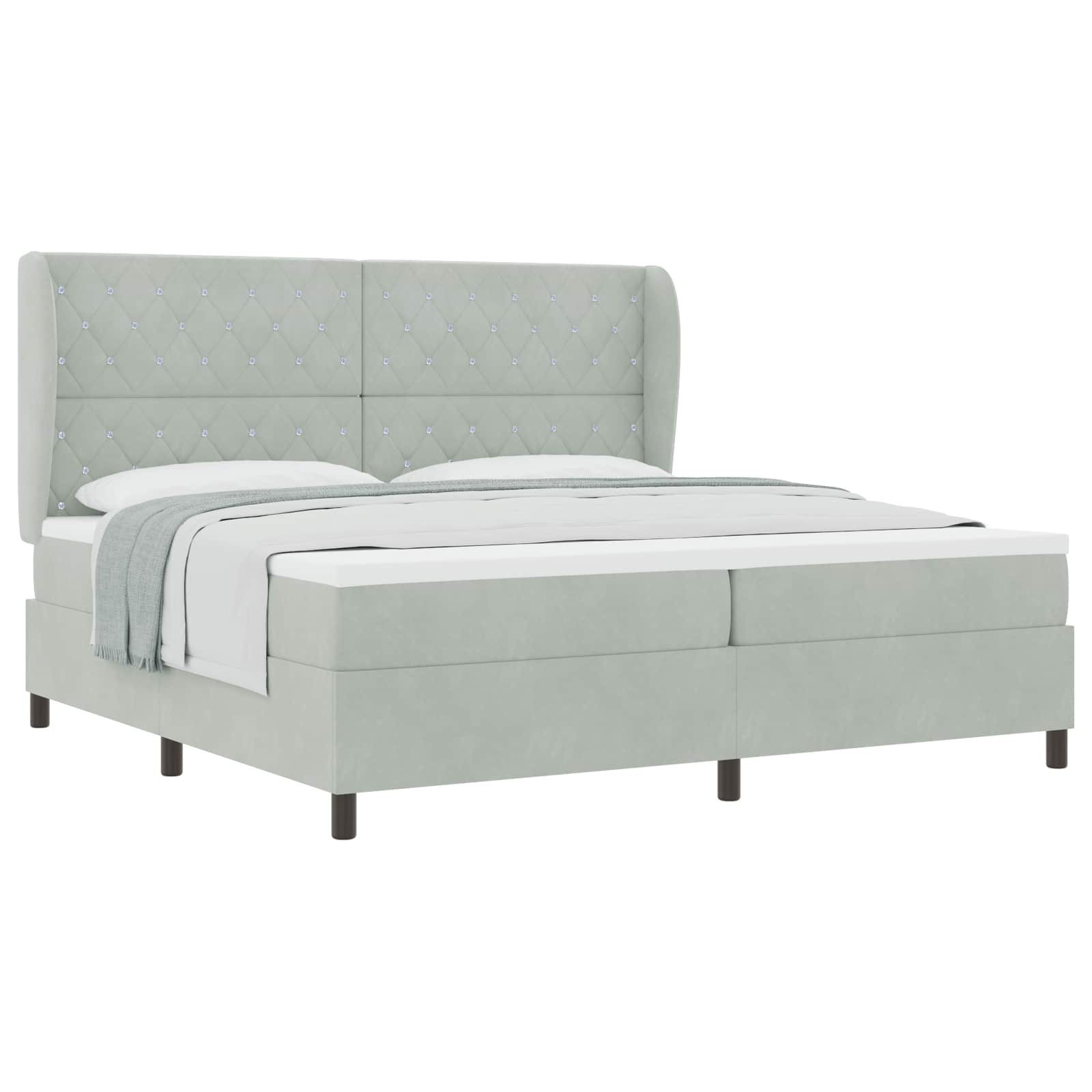 Bett Boxspringbett mit Matratze Hellgrau 200 x 200 cm Samt