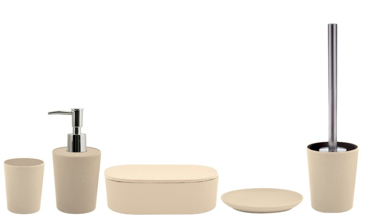 spirella Badaccessoires-Sets Bad-Zubehör-Set TAKEO, 100% Bambus, aus natürlichen Fasern, Eco-Friendly, Farbe sand hell, Komplett-Set Badezimmerzubehör, 5 tlg., Ökologisch nachhaltig