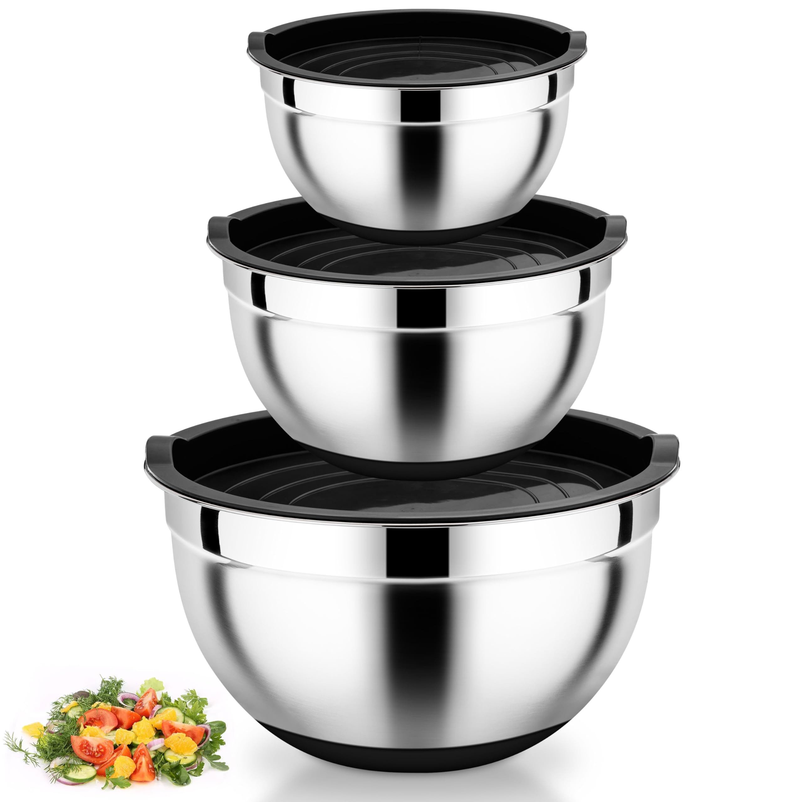 Salatschüssel Schüsselset aus Metal,3 Stück,Rührschüssel mit Deckel,Vielseitigkeit