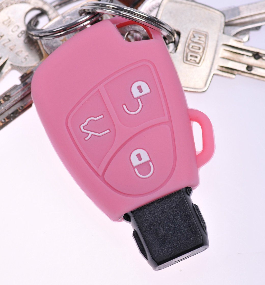 mt-key Schlüsseltasche Autoschlüssel Softcase Silikon R SL Klasse S CLK Tasten Benz Schutzhülle E CL 3 B Mercedes W169 C A Rosa, für M SLK