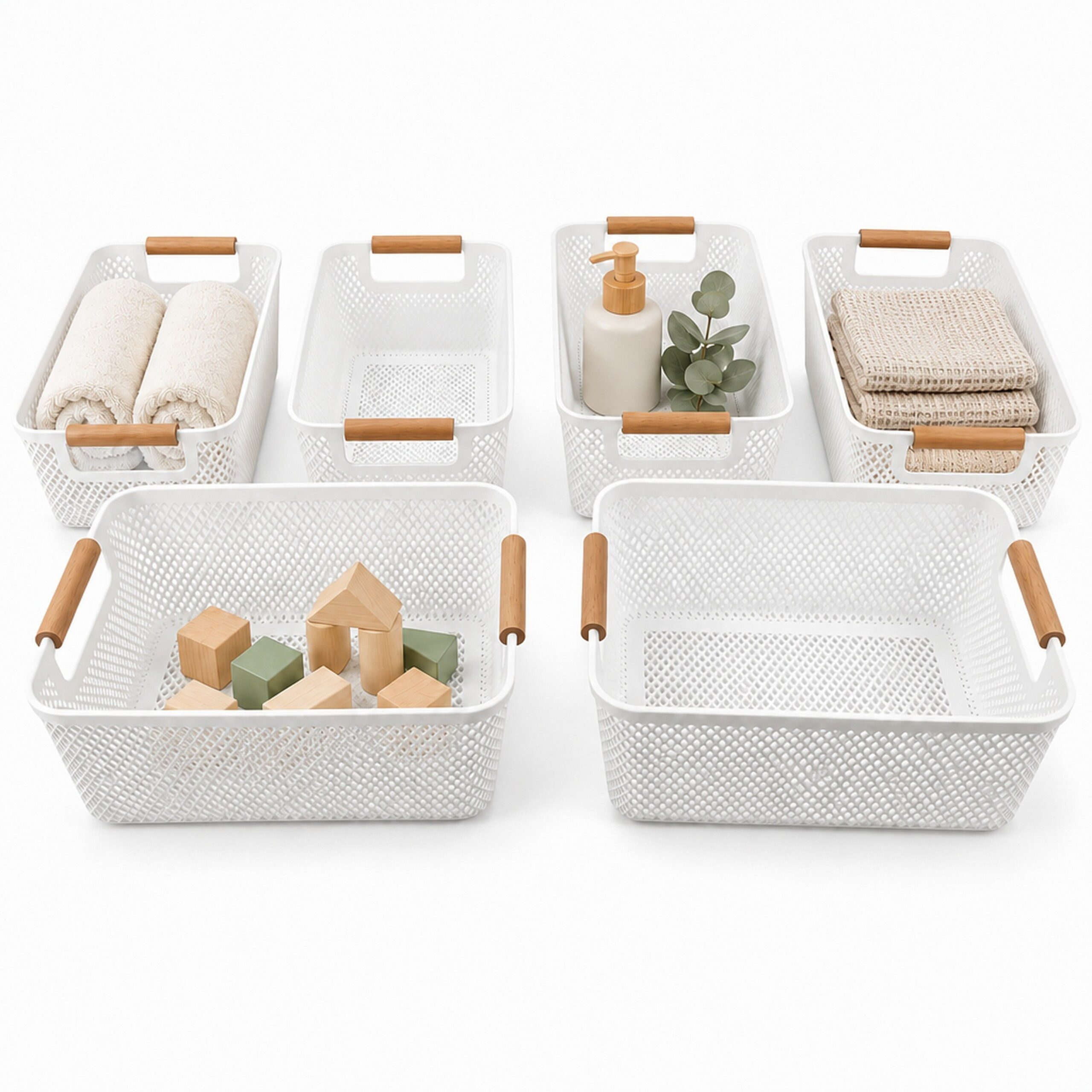 relaxdays Aufbewahrungskorb 6er Set (6 St), weiss, M + L