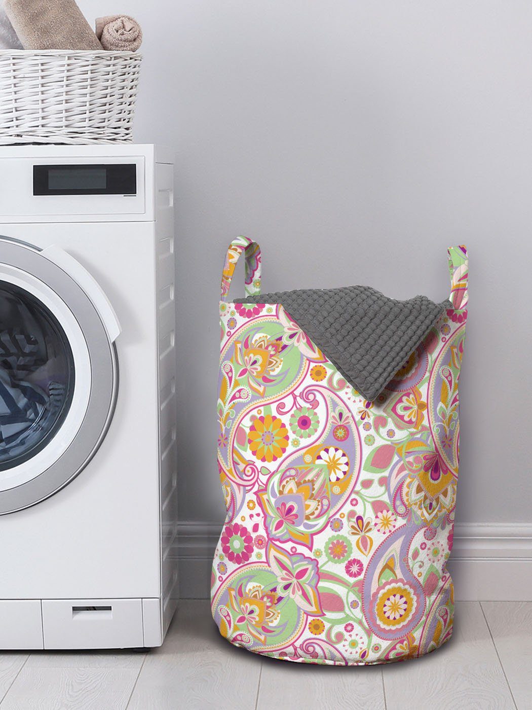 Waschsalons, Kunst Griffen Paisley Elemente Kordelzugverschluss für Wäschekorb Abakuhaus Wäschesäckchen mit