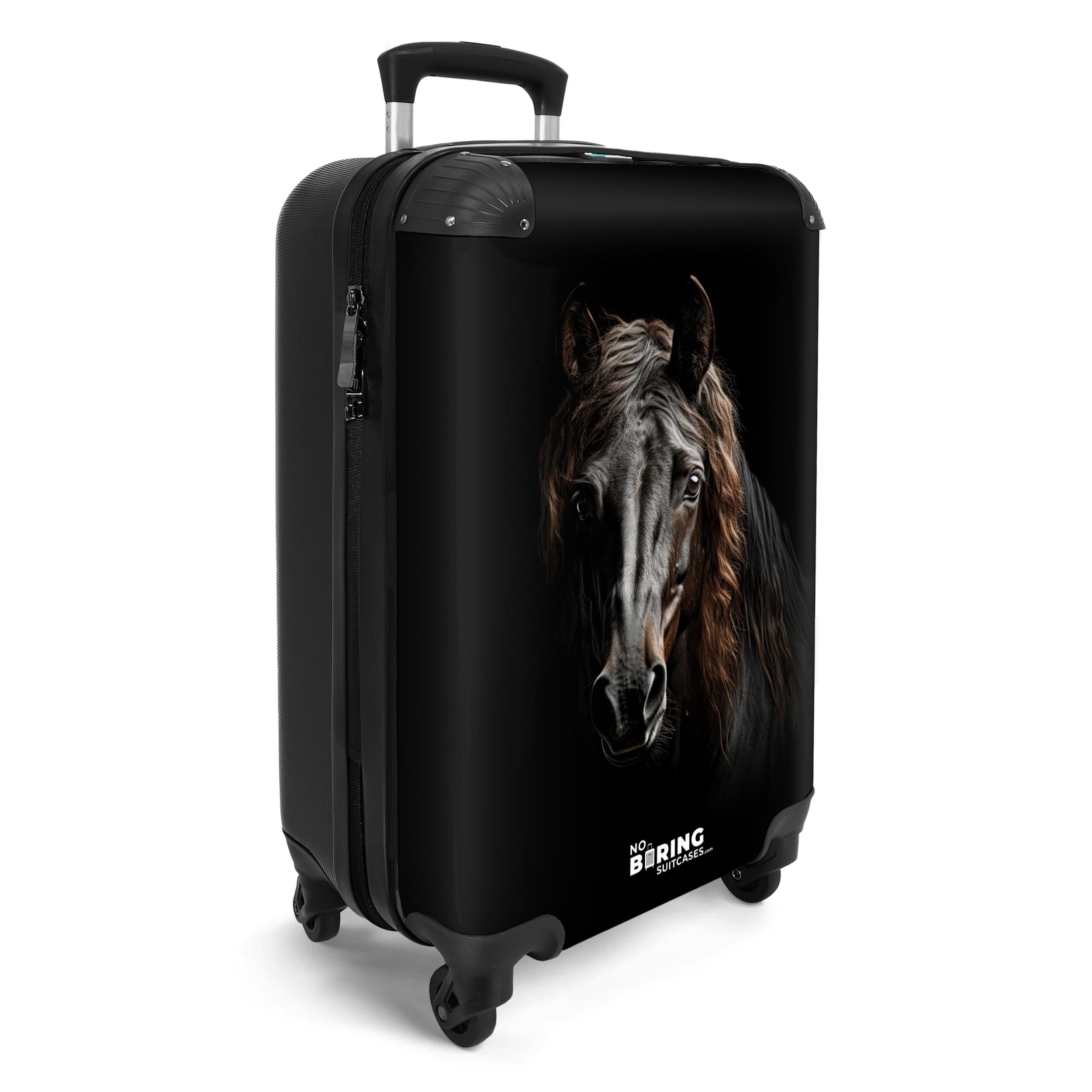 NoBoringSuitcases.com© Hartschalen-Trolley Portrait Friesenpferd auf schwar günstig online kaufen