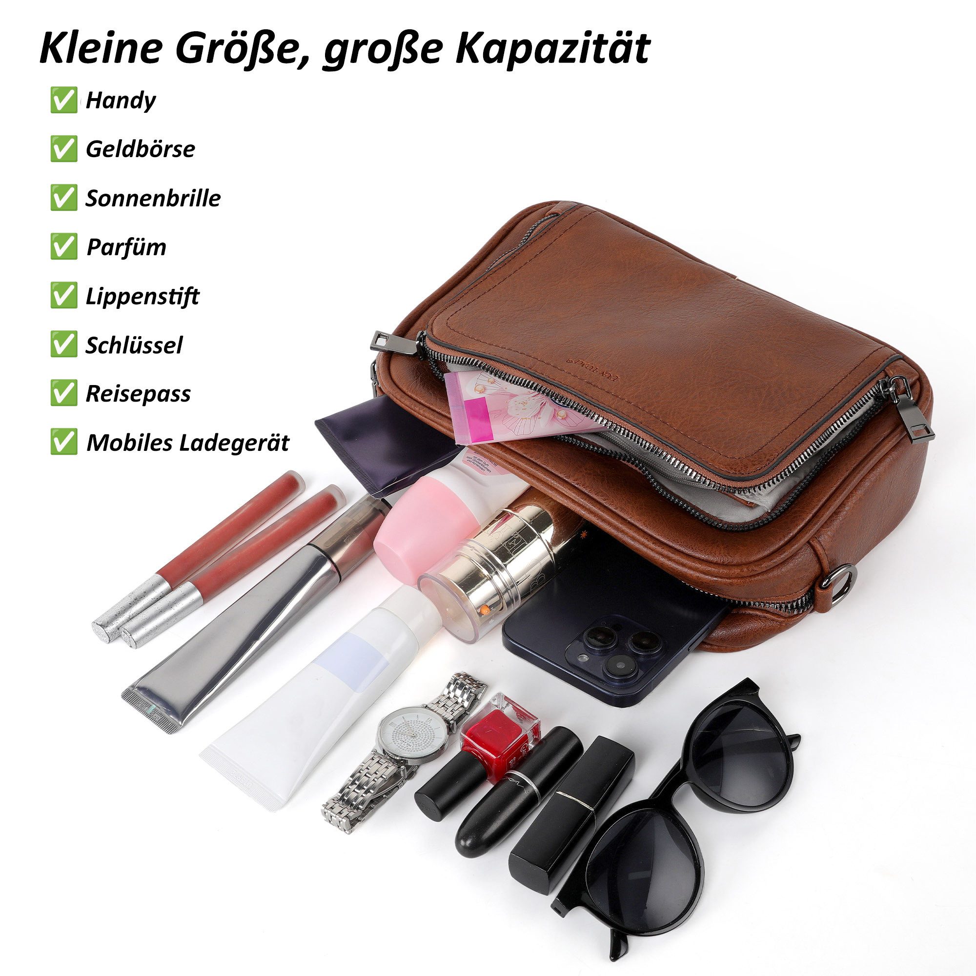TAN.TOMI Umhängetasche Handtasche Damen mittelgroß tasche mit Verstelbaar Schultergurt, Fronttasche mit mehreren Fächern Weich Breiter Gurt – Bild 5 von 5