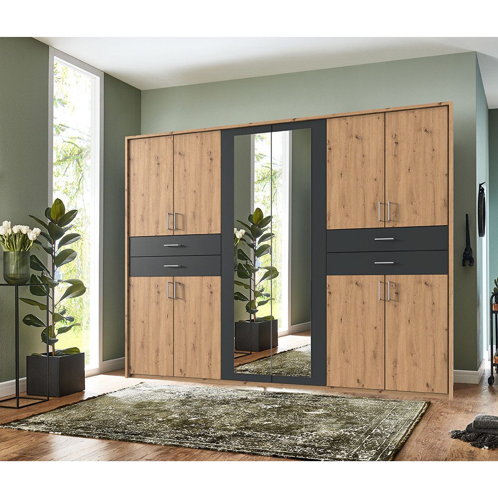Lomadox Kleiderschrank TREVISO-43 Garderobenschrank Schlafzimmerschrank Schrank 273 cm breit Eiche