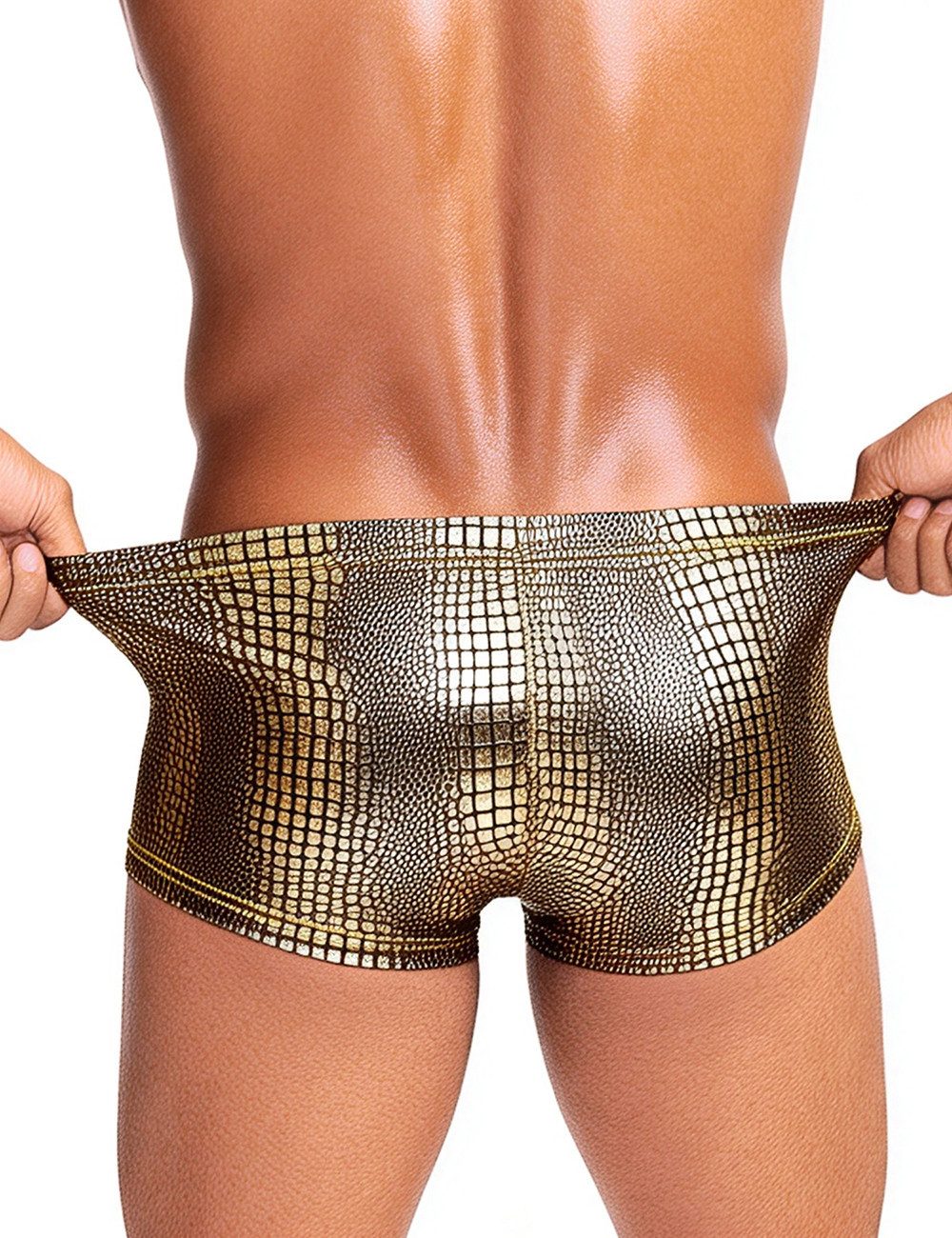 Lau-Fashion Boxershorts Herren Lack Leder Look mit Schlangenmuster – Sexy Low Rise Unterwäsche