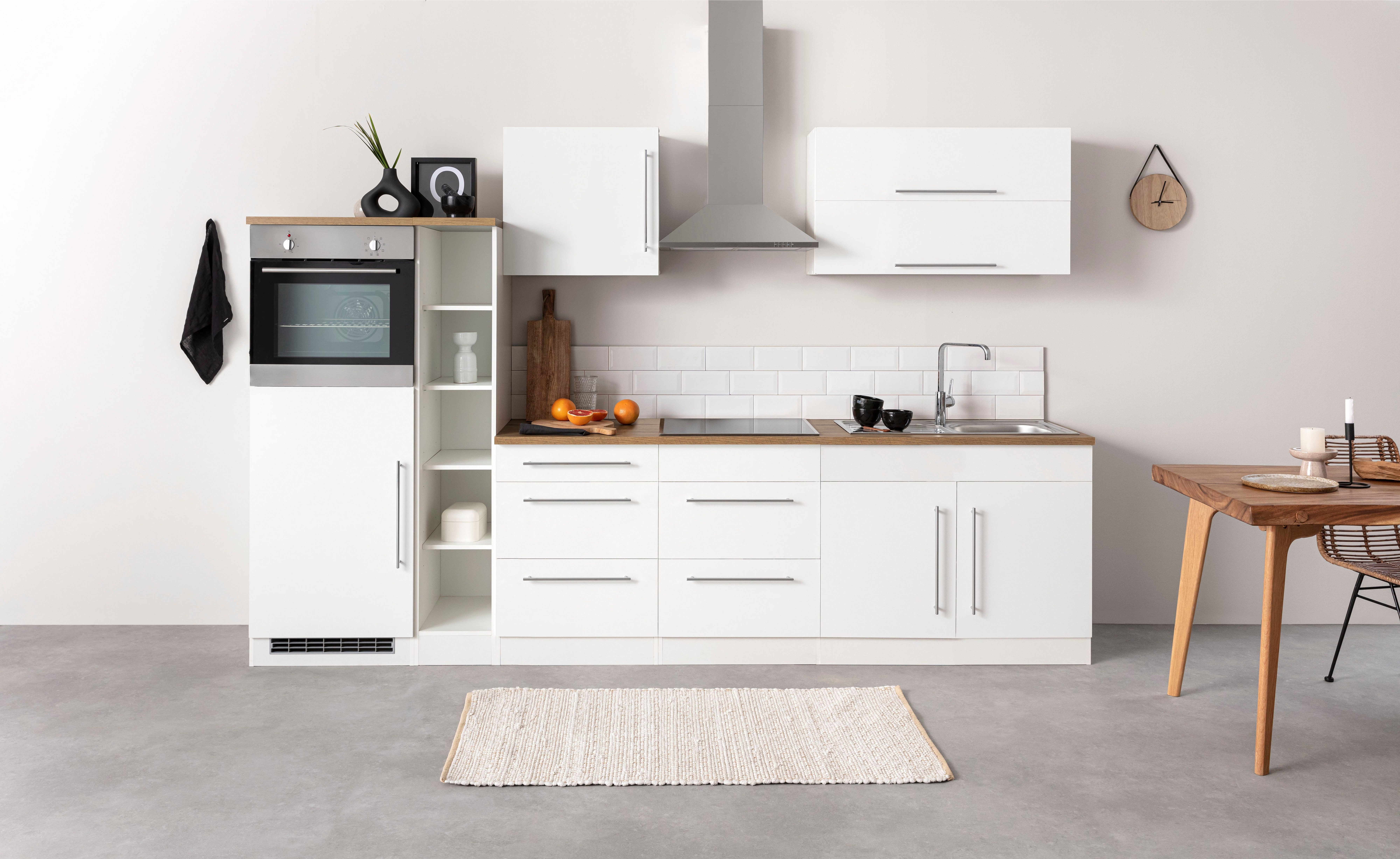 KOCHSTATION Küchenzeile KS-Samos, Breite 300 cm, wahlweise mit E-Geräten und Induktionkochfeld