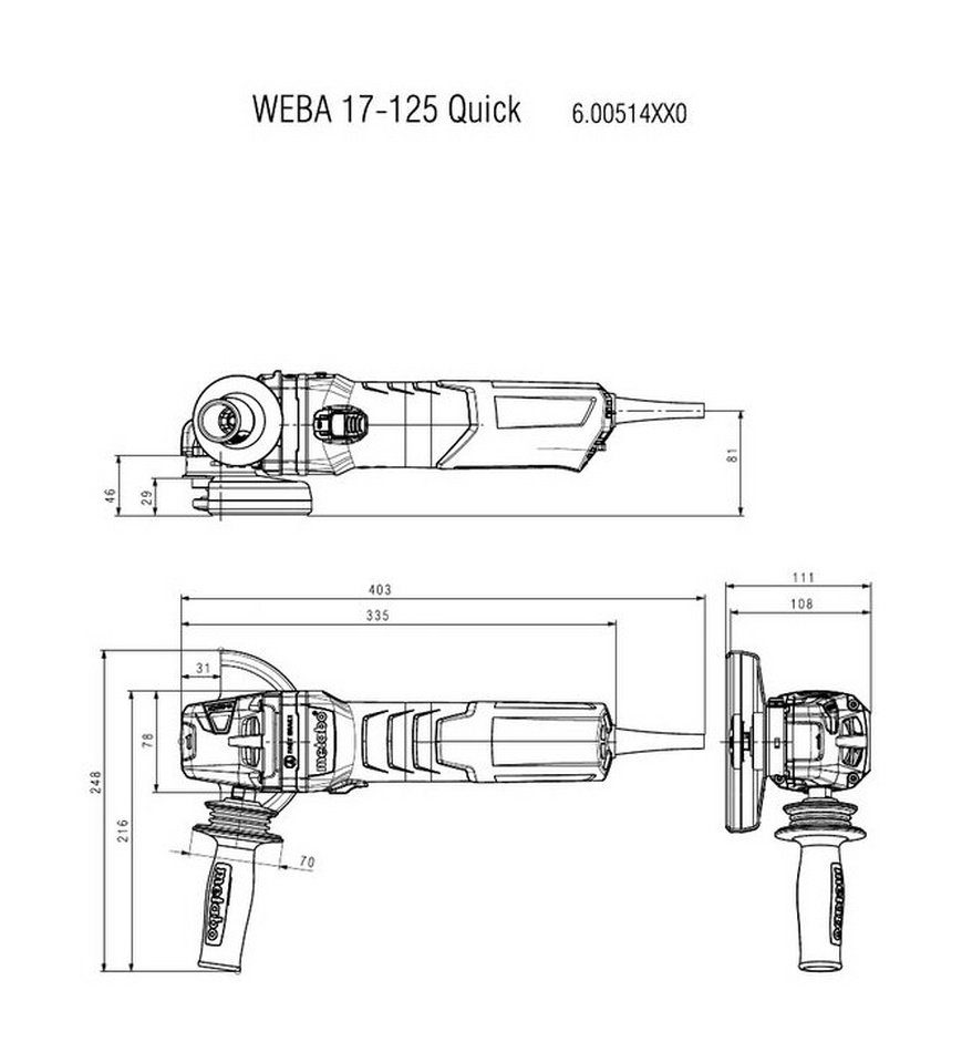 metabo Winkelschleifer WEBA 17-125 U/min max. 11000 Quick