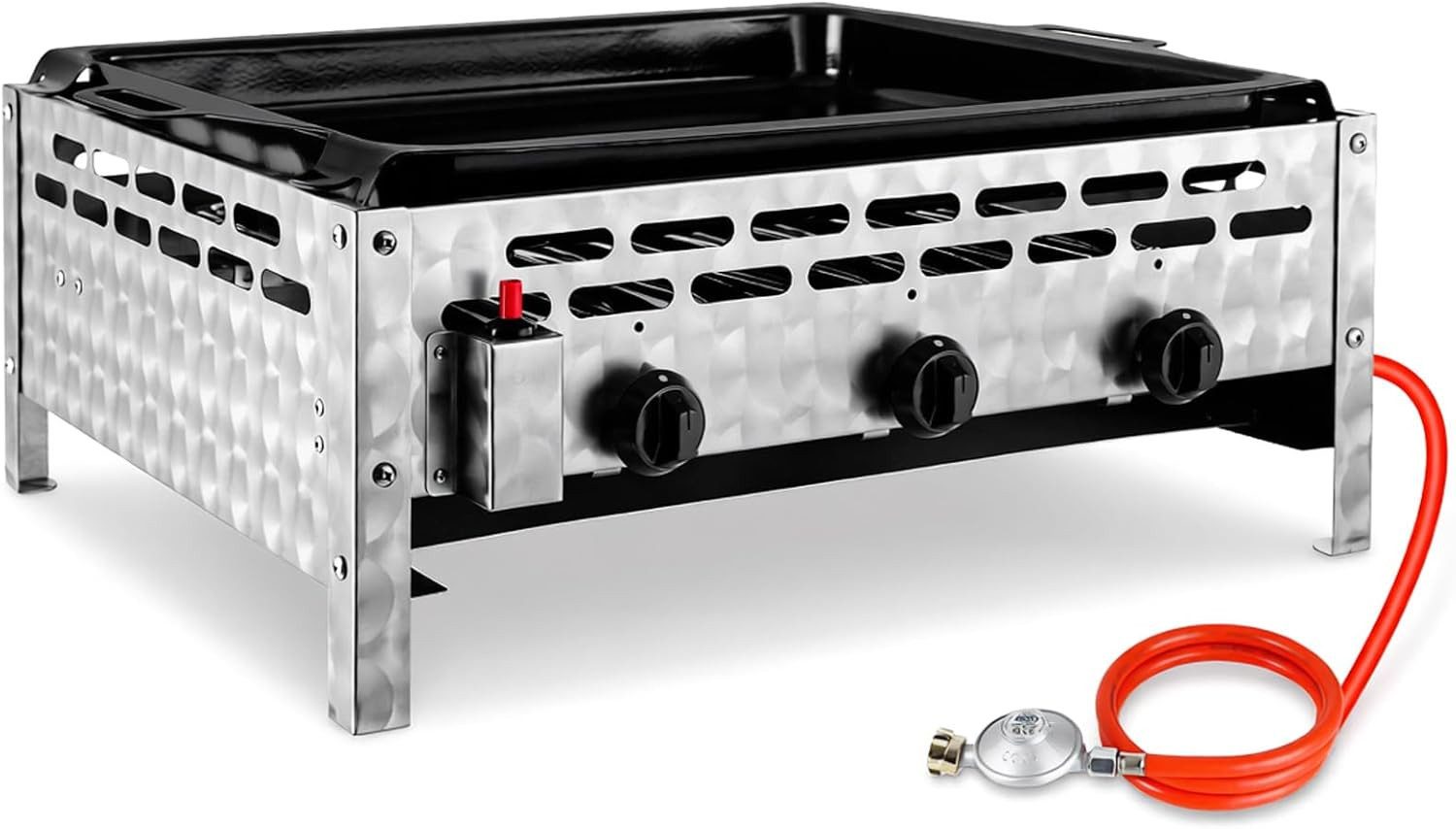 TLGREEN Camping-Gasgrill Edelstahl Gasgrill 3-flammig 12 kW, Gastrobräter Tischgrill mit Emaille-Grillplatte, Plancha-Grill mit 9 Brennern Piezo-Zündung, Outdoor Garten Camping Grill für Gastronomie Imbiss, 69,5x52,5x27,5 cm