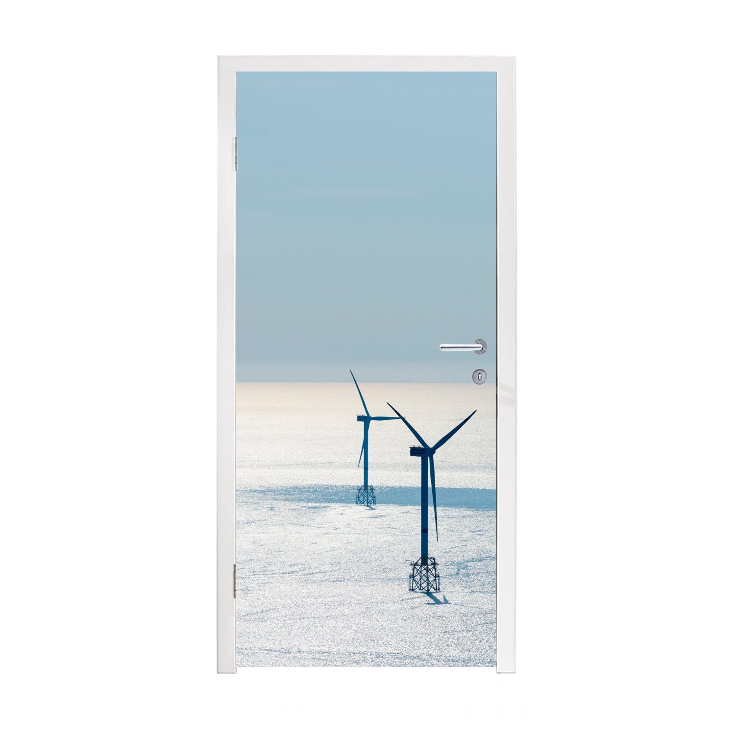 Matt, cm 75x205 Nordsee Türtapete (1 St), MuchoWow Türaufkleber, - Windmühle Sonne, - bedruckt, für Tür, Fototapete