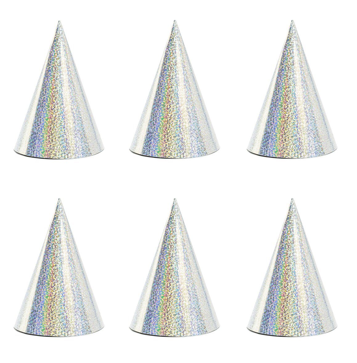 partydeco Papierdekoration, Partyhüte Hologramm 16cm silber 6er Set