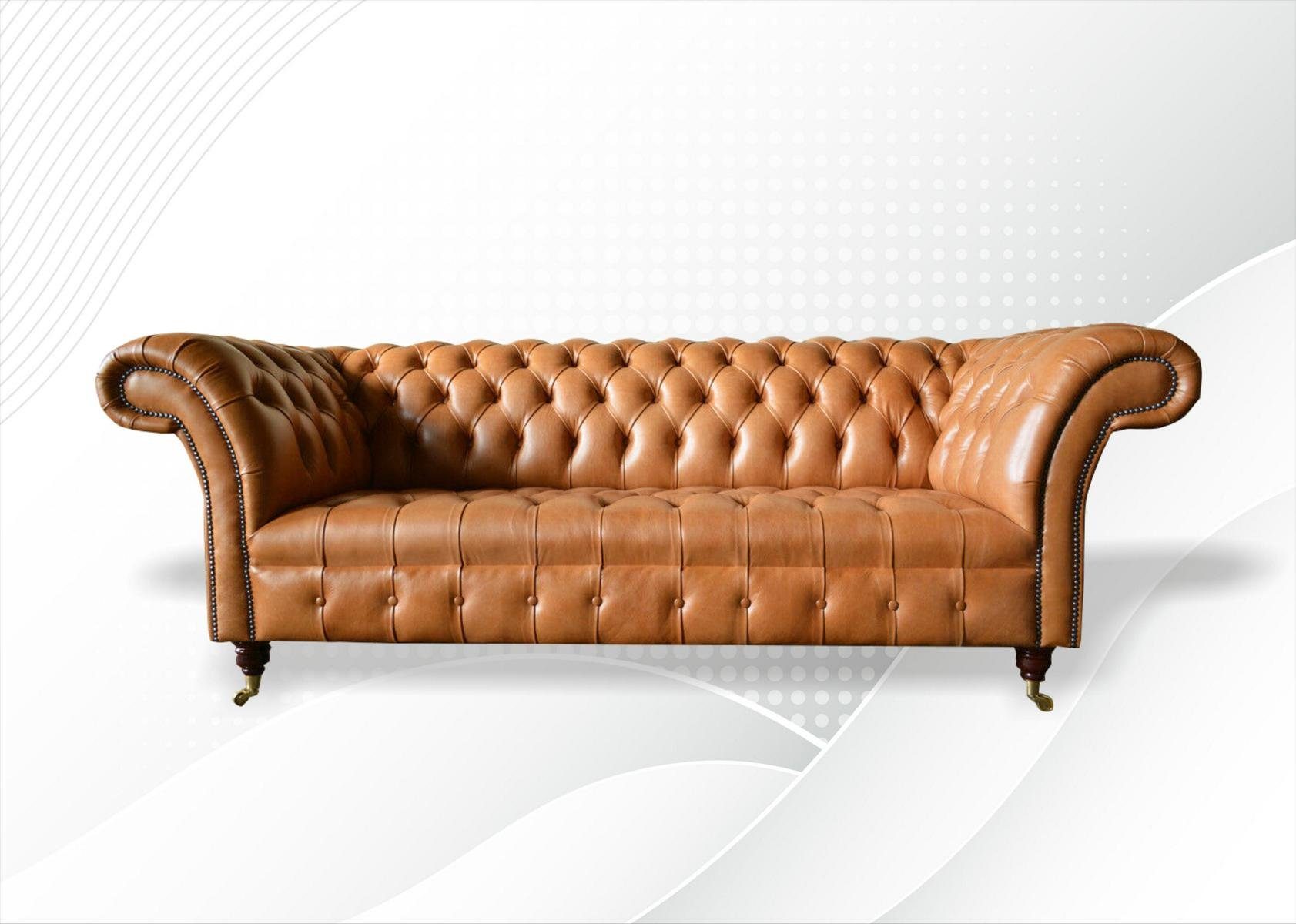 JVmoebel Chesterfield-Sofa Luxuriöses Leder-Sofa im eleganten Design mit goldenen Füßen, Packung, Made in Europa