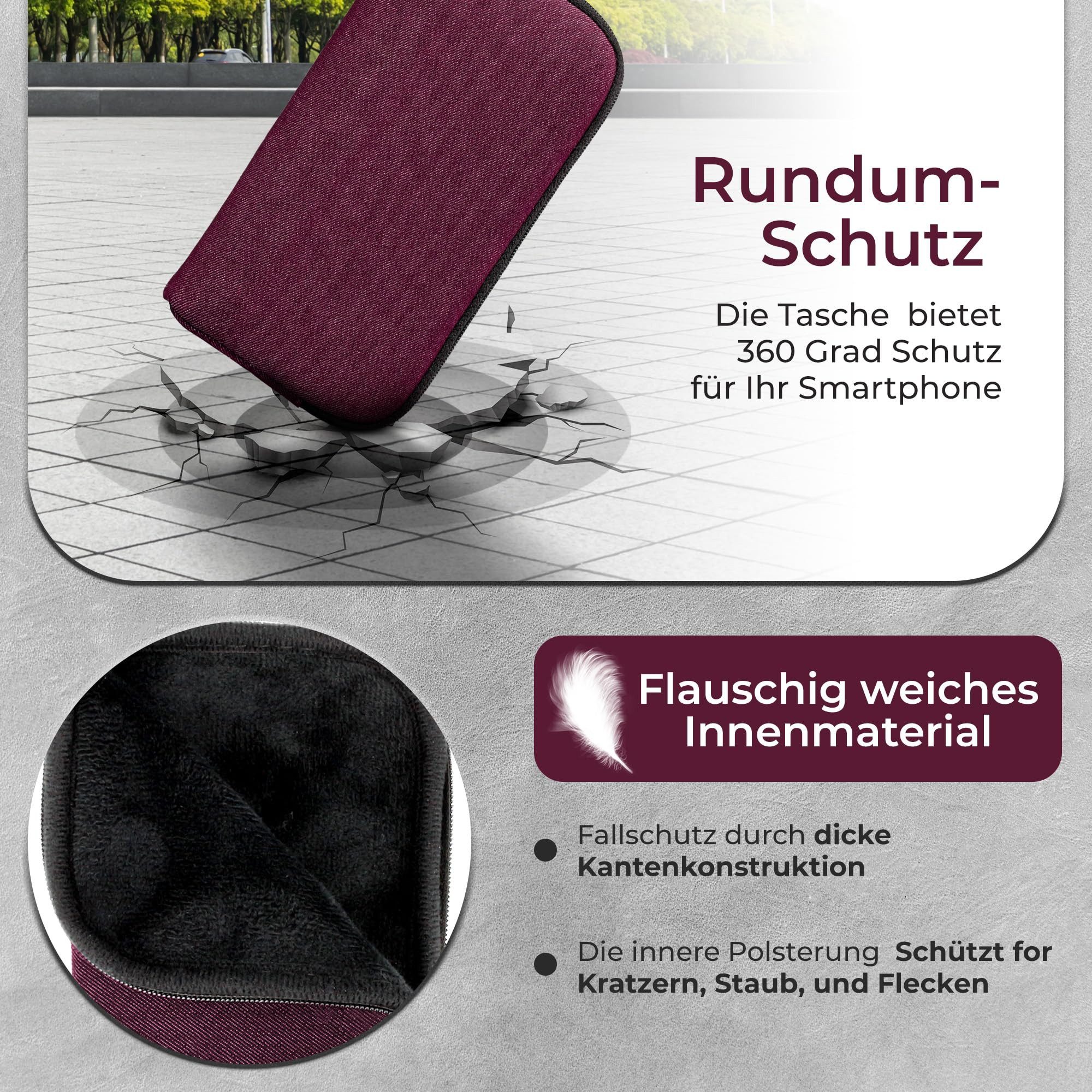 XiRRiX Handytasche für Smartphone - universal Handyhülle mit Handschlaufe (kompatibel mit z.B. Iphone 15 Pro, 16 Pro, 17 Pro, Hülle mit Reißverschluss), Softcase für besten Schutz Dank Polsterung mit Stoßdämpfung