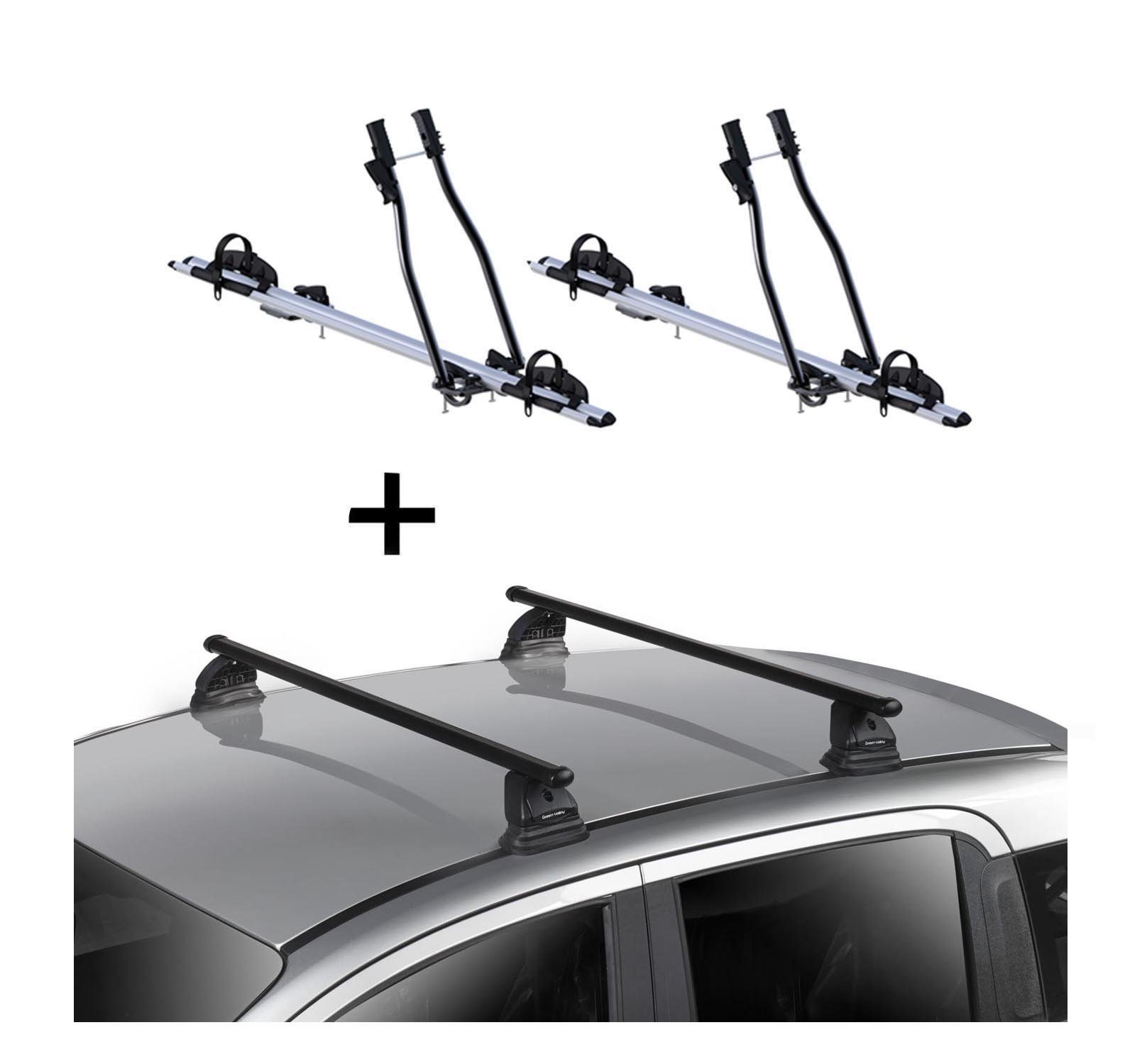 VDP Dachträger, 2x Fahrradträger SAGITTAR + Dachträger VDP EVO Stahl kompatibel mit Peugeot 207 3-5 Türer 2006-2015