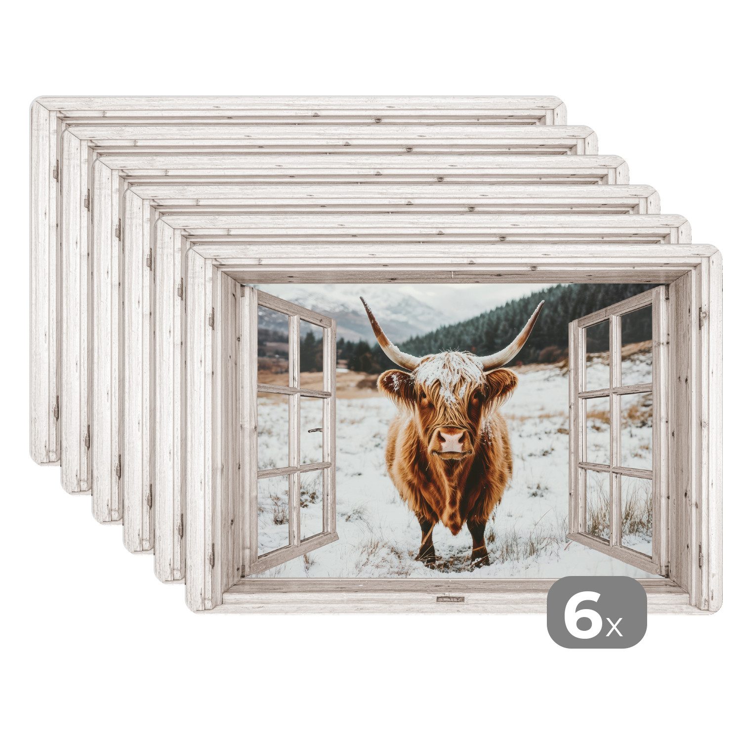 MuchoWow Platzset Schottische Highlander - Winterlandschaft günstig online kaufen