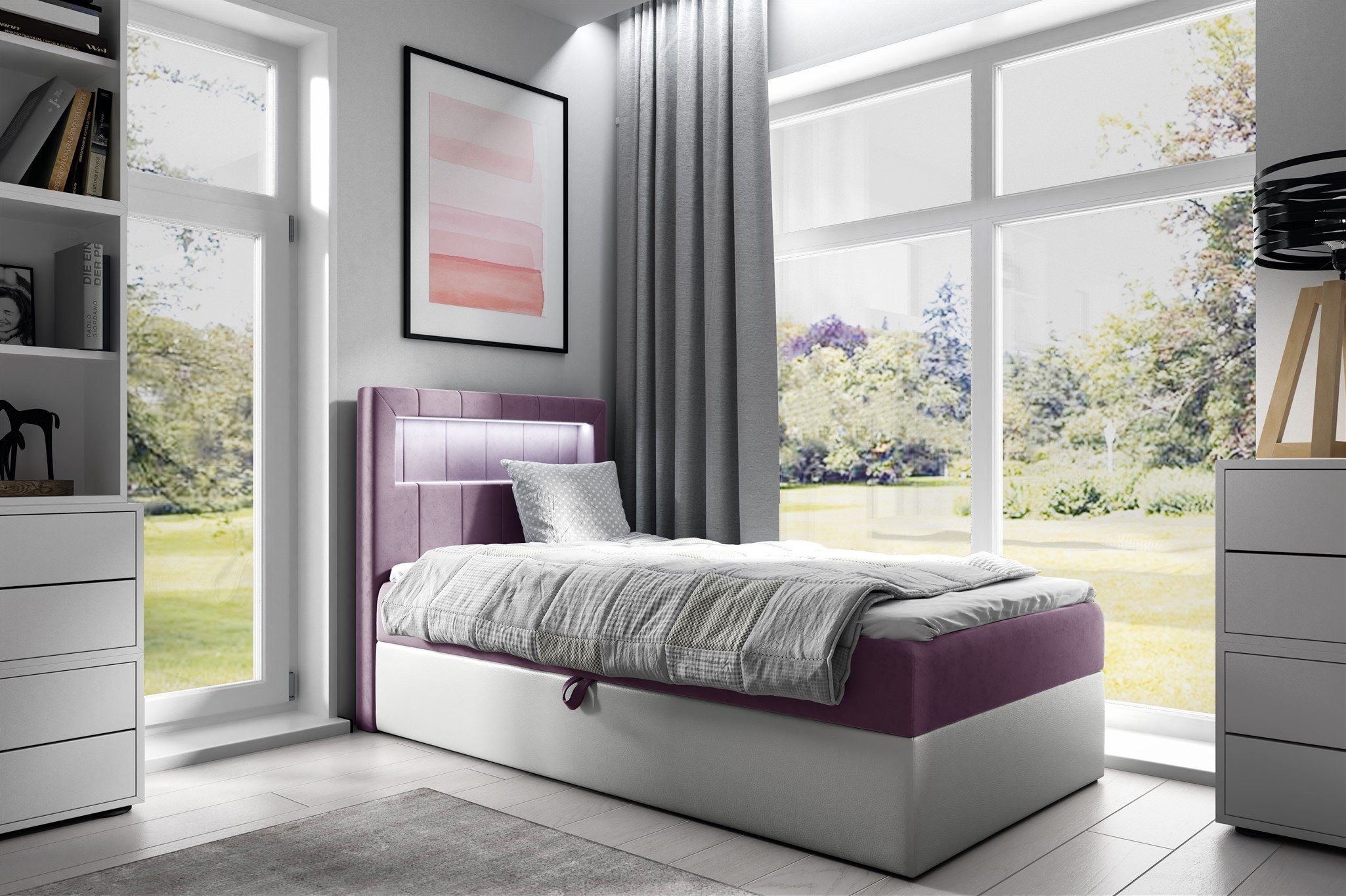 Fun Möbel Boxbett Gästebett Kinderbett FABIAN Nr.1 (inkl. Bettkasten und Topper), inkl. LED-Beleuchtung