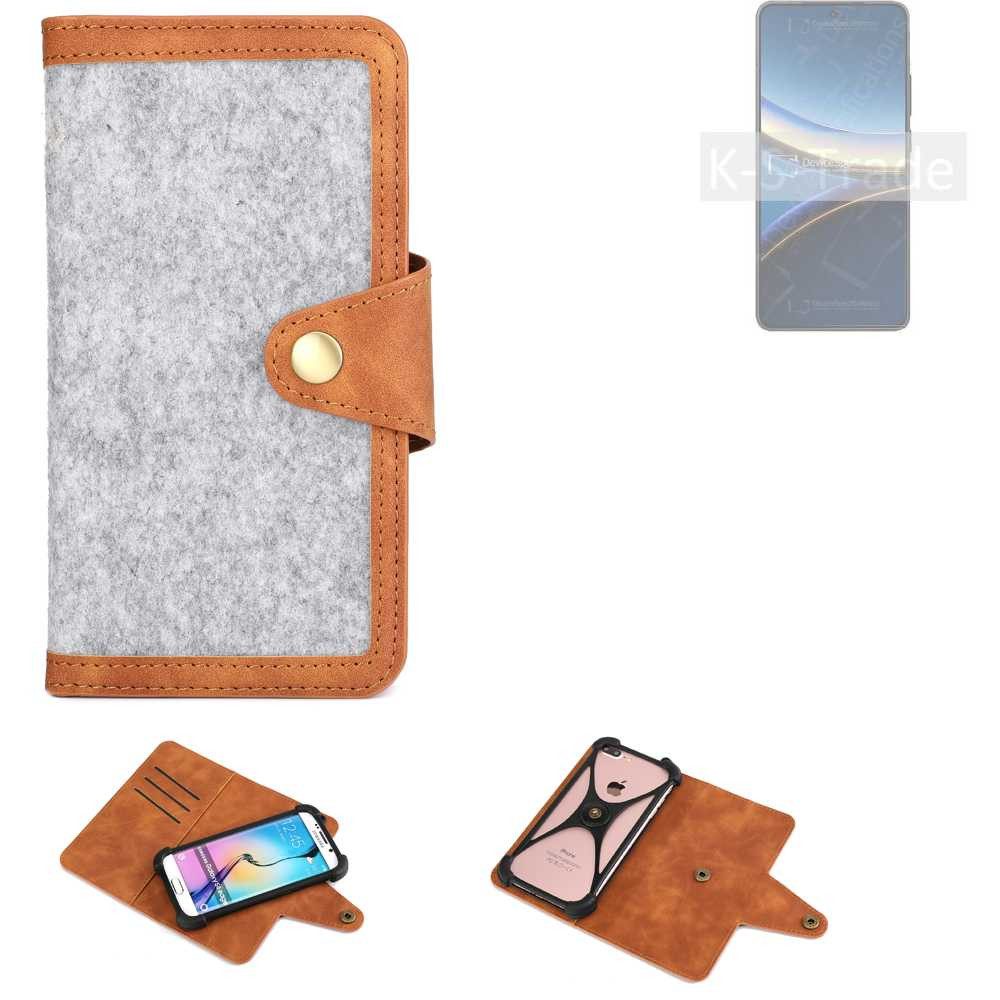K-S-Trade Handyhülle für POCO F7 Ultra, Handyhülle Schutzhülle Filz-Hülle Kunst-Leder hellgrau braun