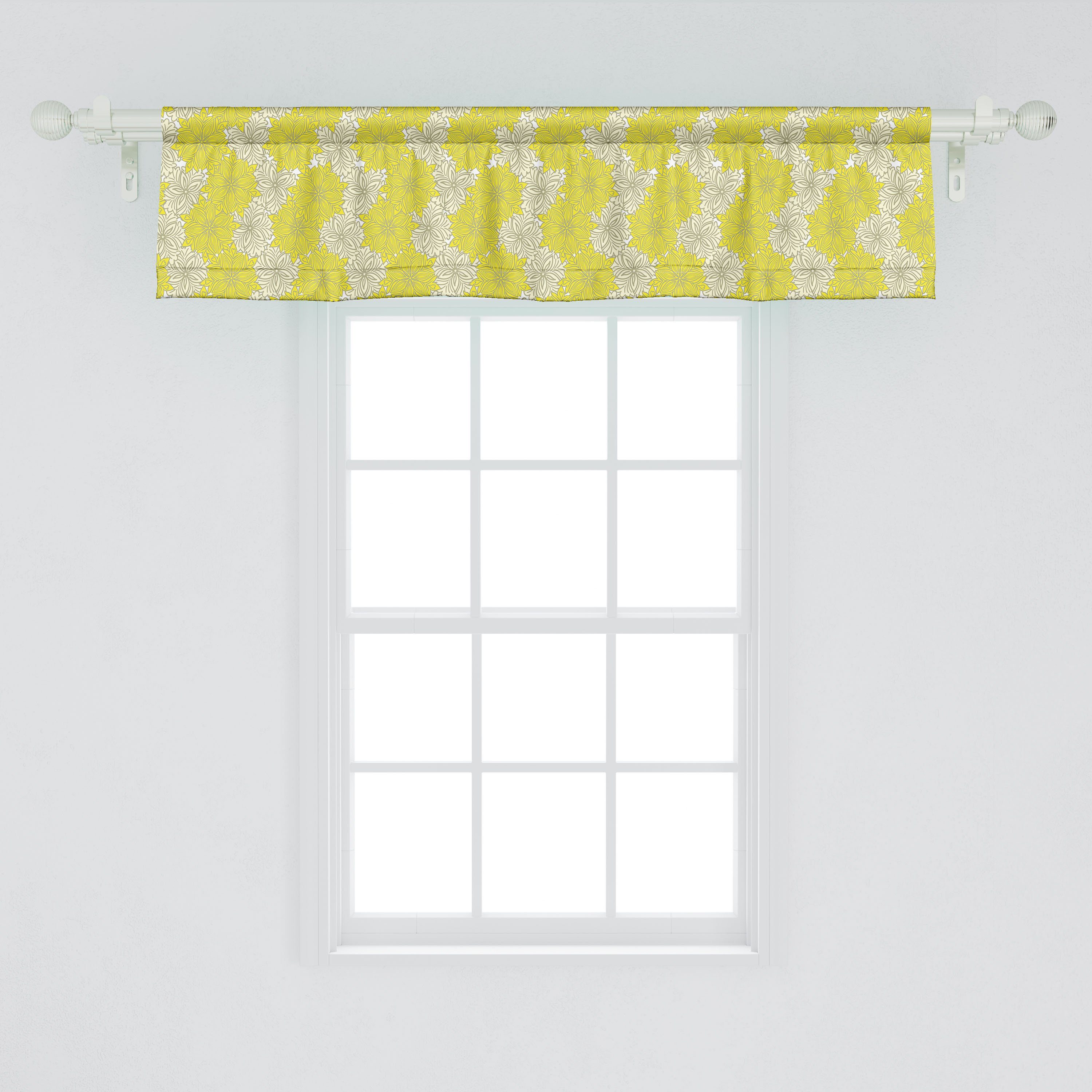 Scheibengardine Vorhang Volant Dekor mit Abakuhaus, für Bicolor Schlafzimmer Stangentasche, Floral Microfaser, Design Frühling Küche