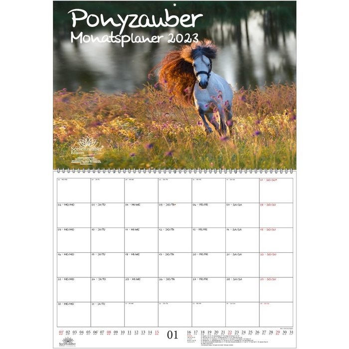 Seelenzauber Wandkalender Ponyzauber Planer DIN A2 aufgeklappt - Kalender für 2023 Pony und