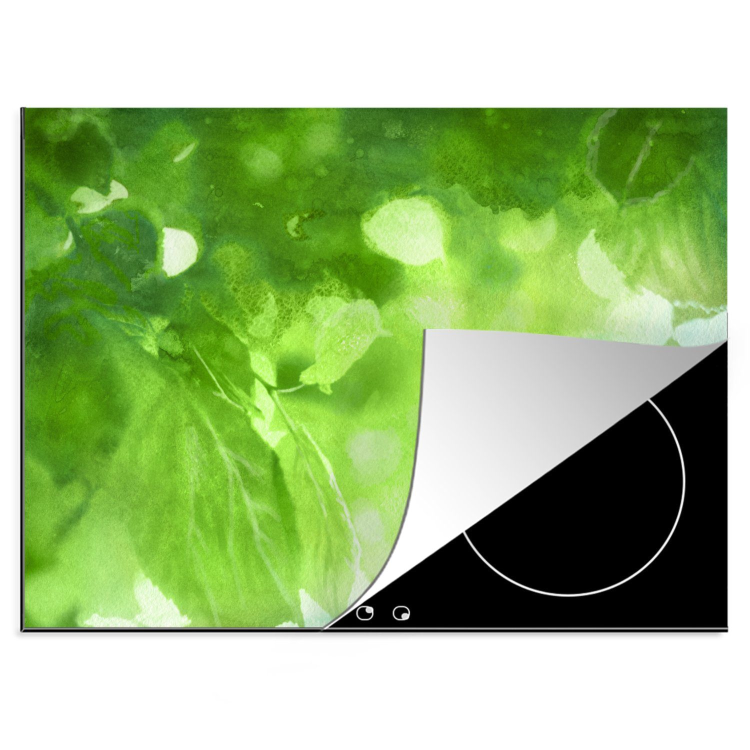 MuchoWow Herdblende-/Abdeckplatte Abstrakte Illustration von grünen Blättern, Vinyl, (1 tlg), 70x52 cm, Mobile Arbeitsfläche nutzbar, Ceranfeldabdeckung