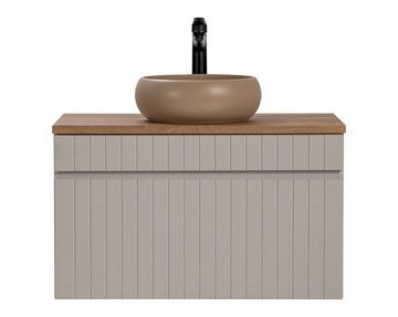 einfachgutemoebel Waschtisch-Set Badezimmer Waschplatz KARATA 80cm, Aufsatzbecken, kaschmir grey, (Badmöbel Set, 1-St., Waschtisch Unterschrank)