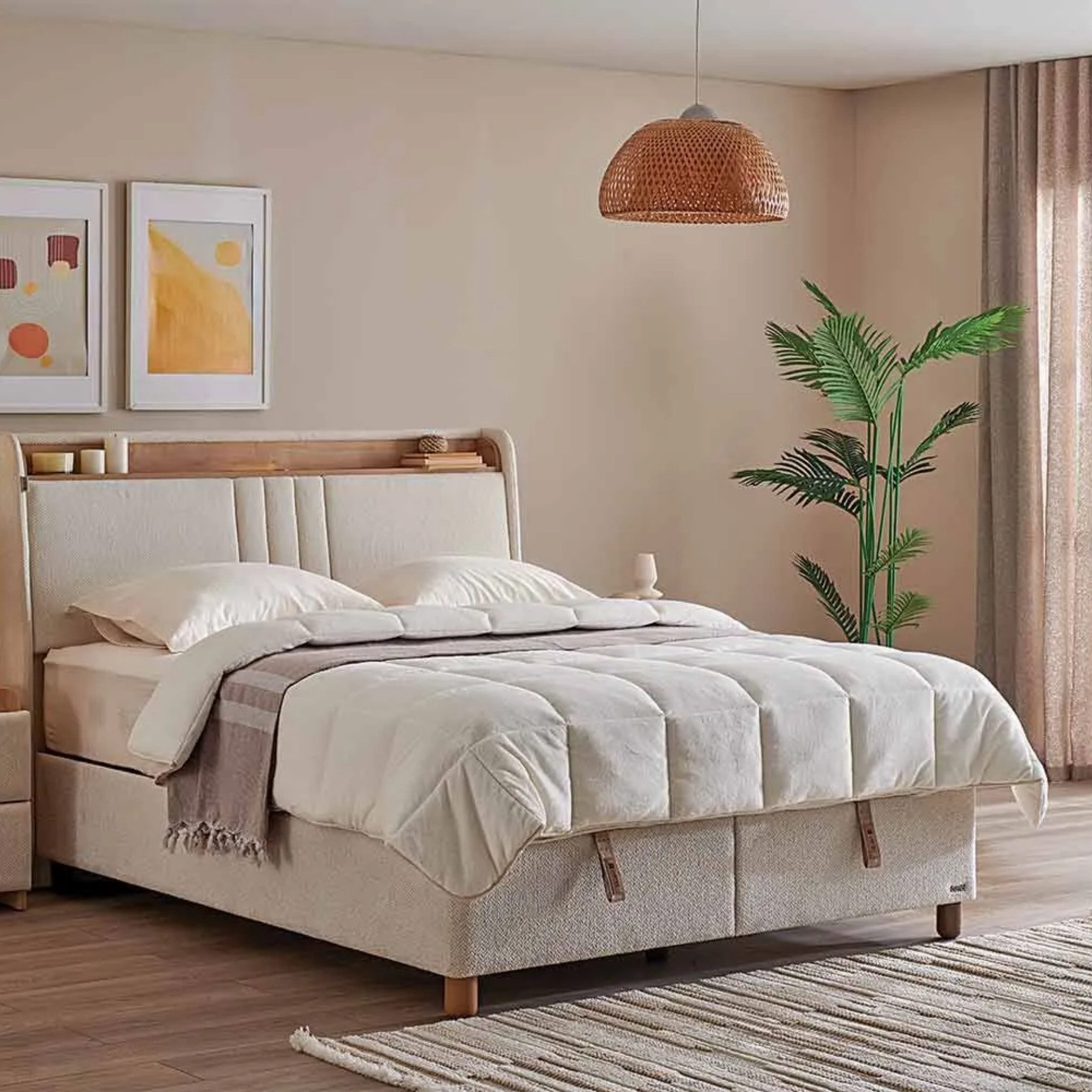 Bambi Boxspringbett mit Bettkasten mit Matratzen Cappadocia Set Stauraum 7-Komfortzonen (Set, 1 x H3 Mittelfest Matratze, 2 x Bettkästen, 1 Kopfteil), LED Beleuchtung mit USB & Type-C