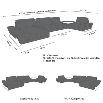 Sofa Dreams Wohnlandschaft Leder Couch Sofa Ferrara Ledersofa mit, Multifunktionskonsole, USB, LED