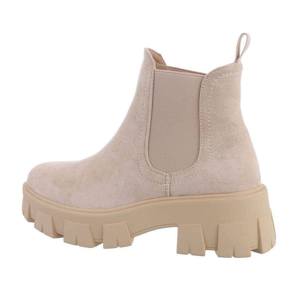 Ital-Design Damen Chelsea Freizeit Chelseaboots Blockabsatz Chelsea Boots in Beige