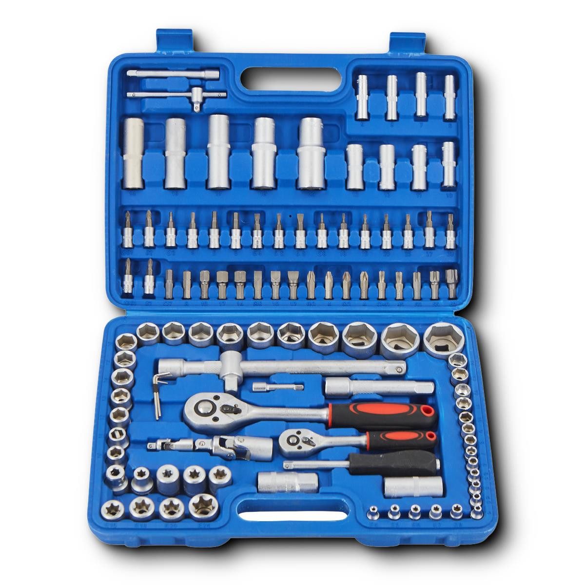 HOOZ Werkzeugset Steckschlüsselset– 2 Ratschen 1/4"+1/2", Bitsatz, Zündkerzenschlüssel, (Set, 108-tlg., mit Werkzeugkoffer), lösen und festziehen von Schrauben, Bolzen, Muttern