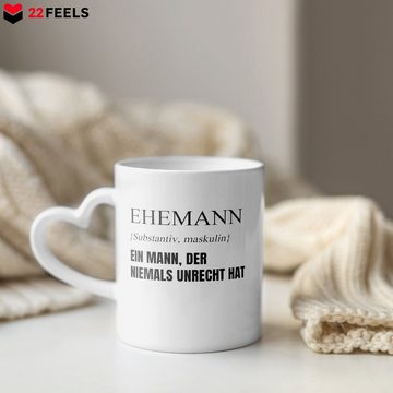 22Feels Tasse Ehemann Geschenk Hochzeitstag Kaffeetasse Ihn Männer Definition, Keramik, Made In Germany, Spülmaschinenfest, Herzhenkel