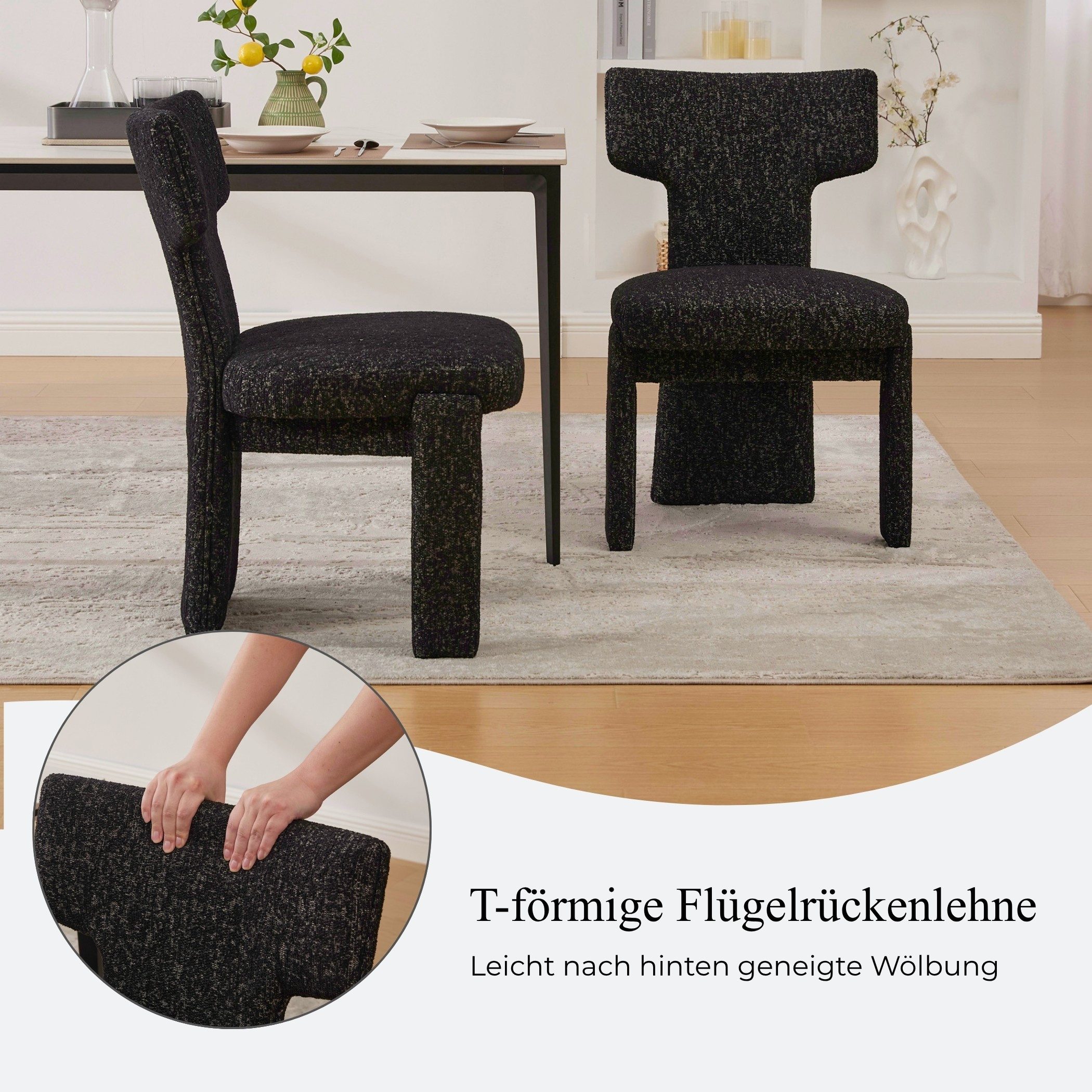 SeedWave Esszimmerstuhl 2er-Set Polsterstühle mit T-Rückenlehne und Chenillebezug (2er Set), Küchenstühle mit Holzrahmen und offenem Design ohne Armlehnen – Bild 4 von 5