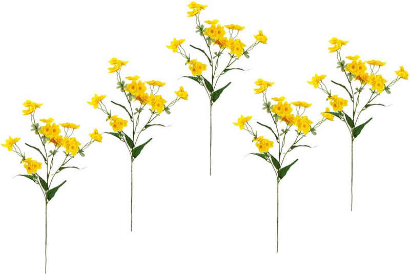 Kunstblume Narzissenzweig, I.GE.A., Höhe 65 cm, 5er Set Narzisse künstliche Blume Ostern Seidenblume Frühjahrsdeko