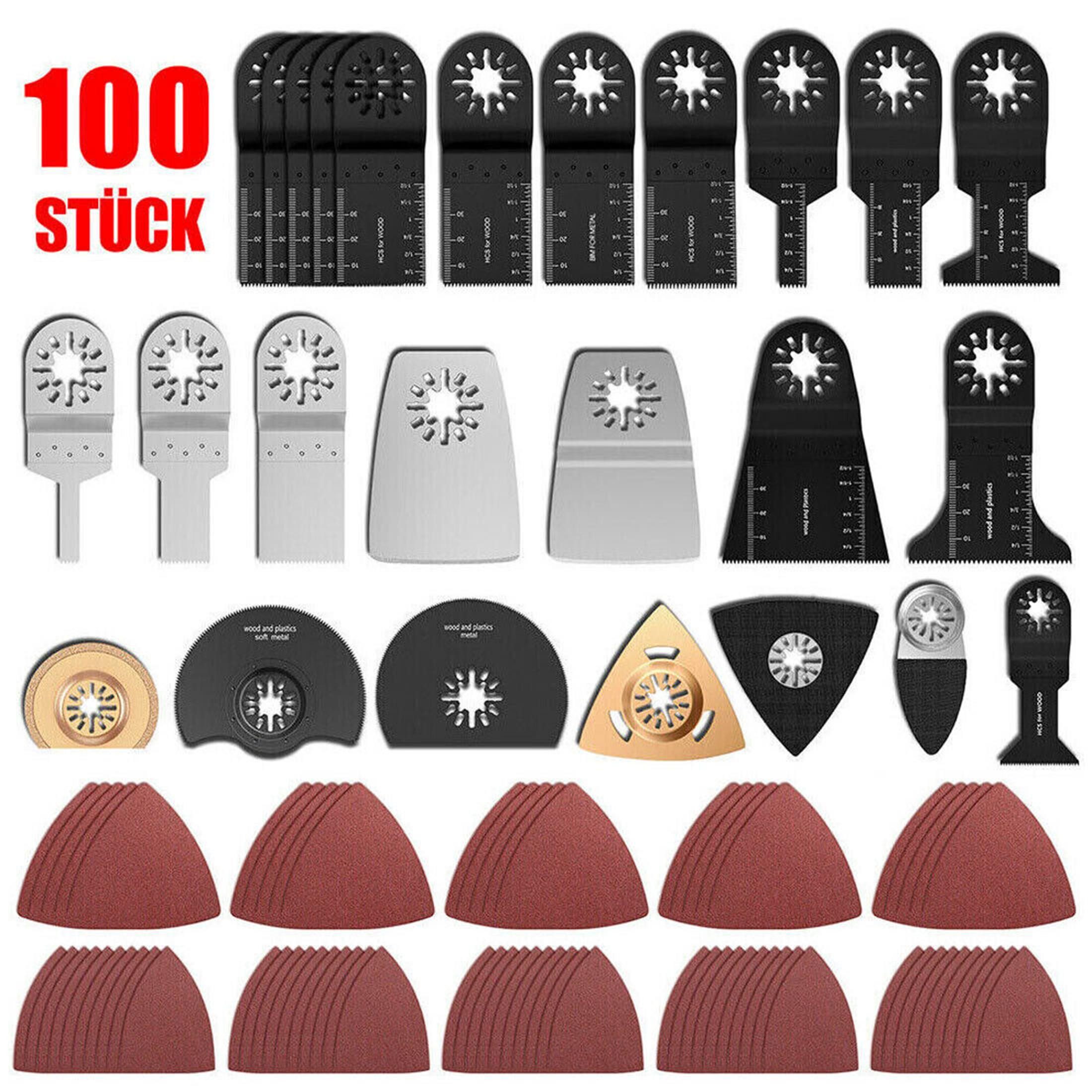 Luckice Stichsägeblatt 100-teiliges Oszillierendes Sägeblätter Kit, Multitool-Zubehör (für Holz, Metall, Fliesen & Schaber)