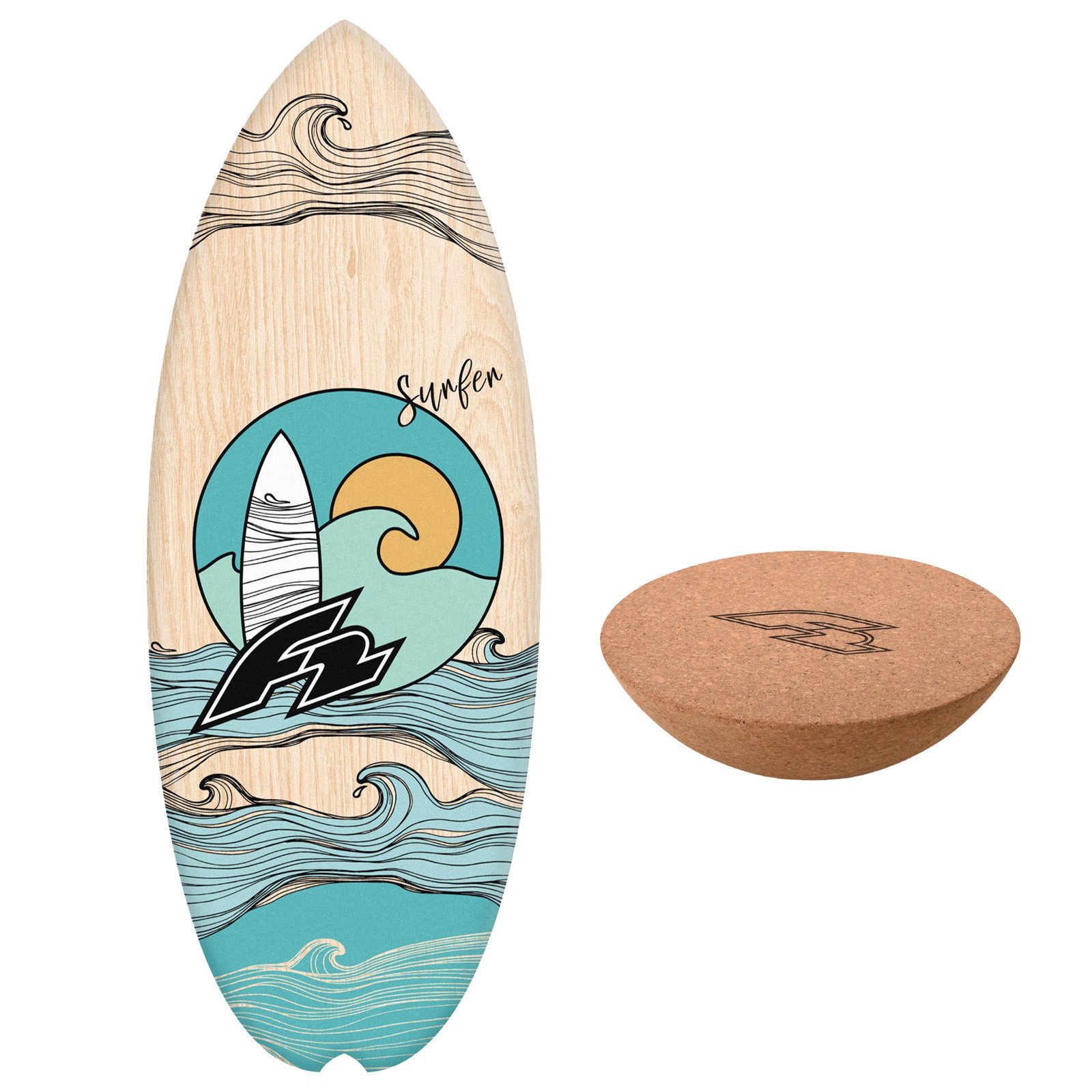 F2 Balanceboard F2 Set Balance Board Halfshell 88x32cm mit Kork Halbkugel