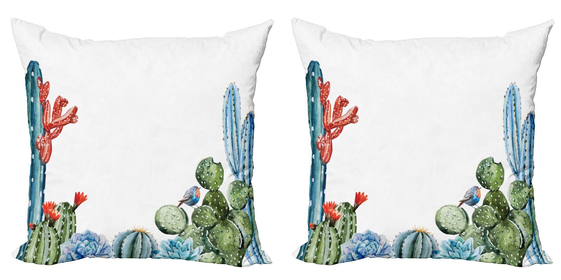 Kaktus-Blumen-Vögel Digitaldruck, Stück), Modern (2 Abakuhaus Jahrgang Accent Doppelseitiger Kissenbezüge