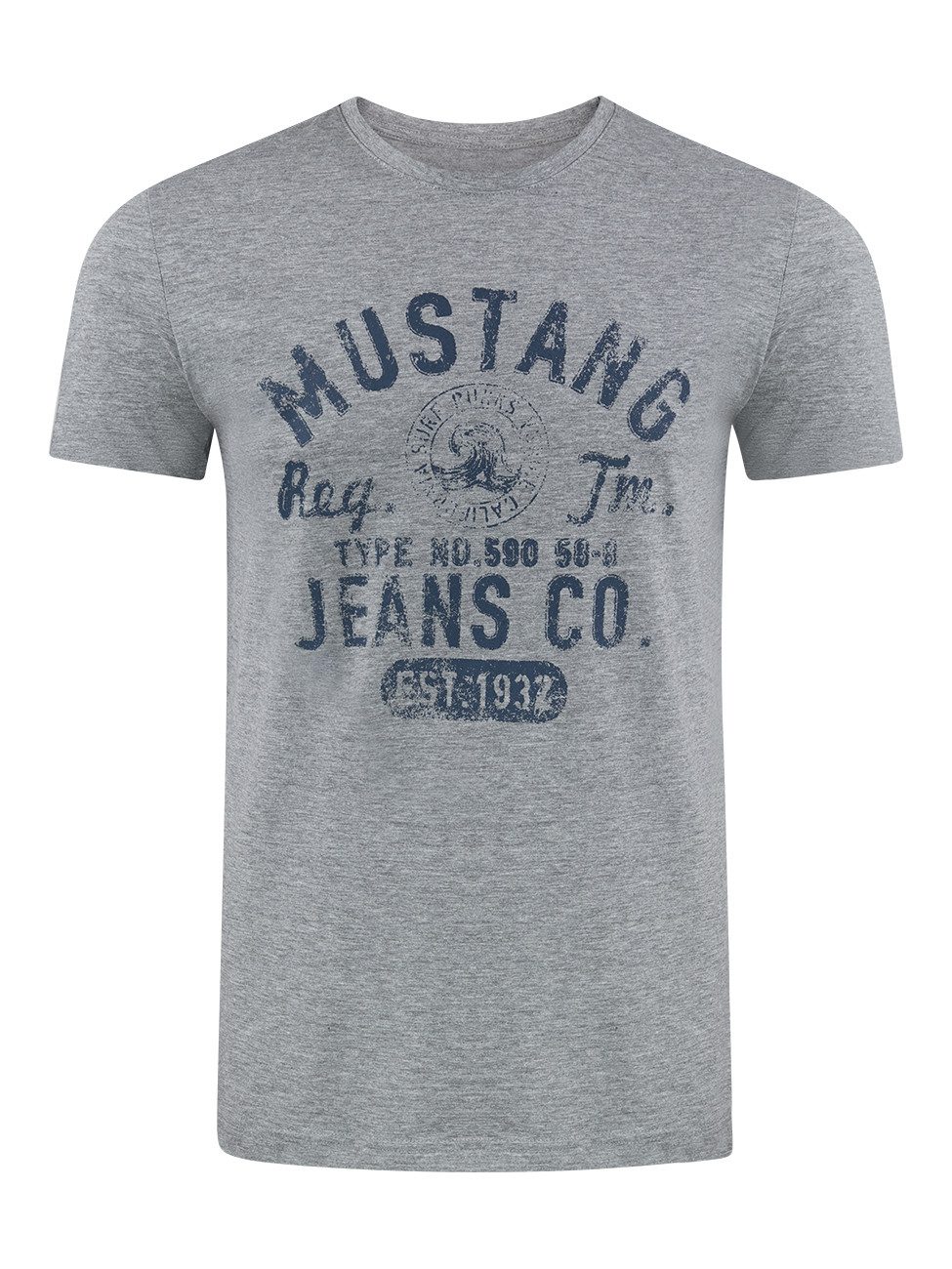 MUSTANG T-Shirt Herren Printshirt Basic Print Regular Tee (1-tlg) Kurzarm Tee Shirt mit Rundhalsausschnitt aus 100% Baumwolle