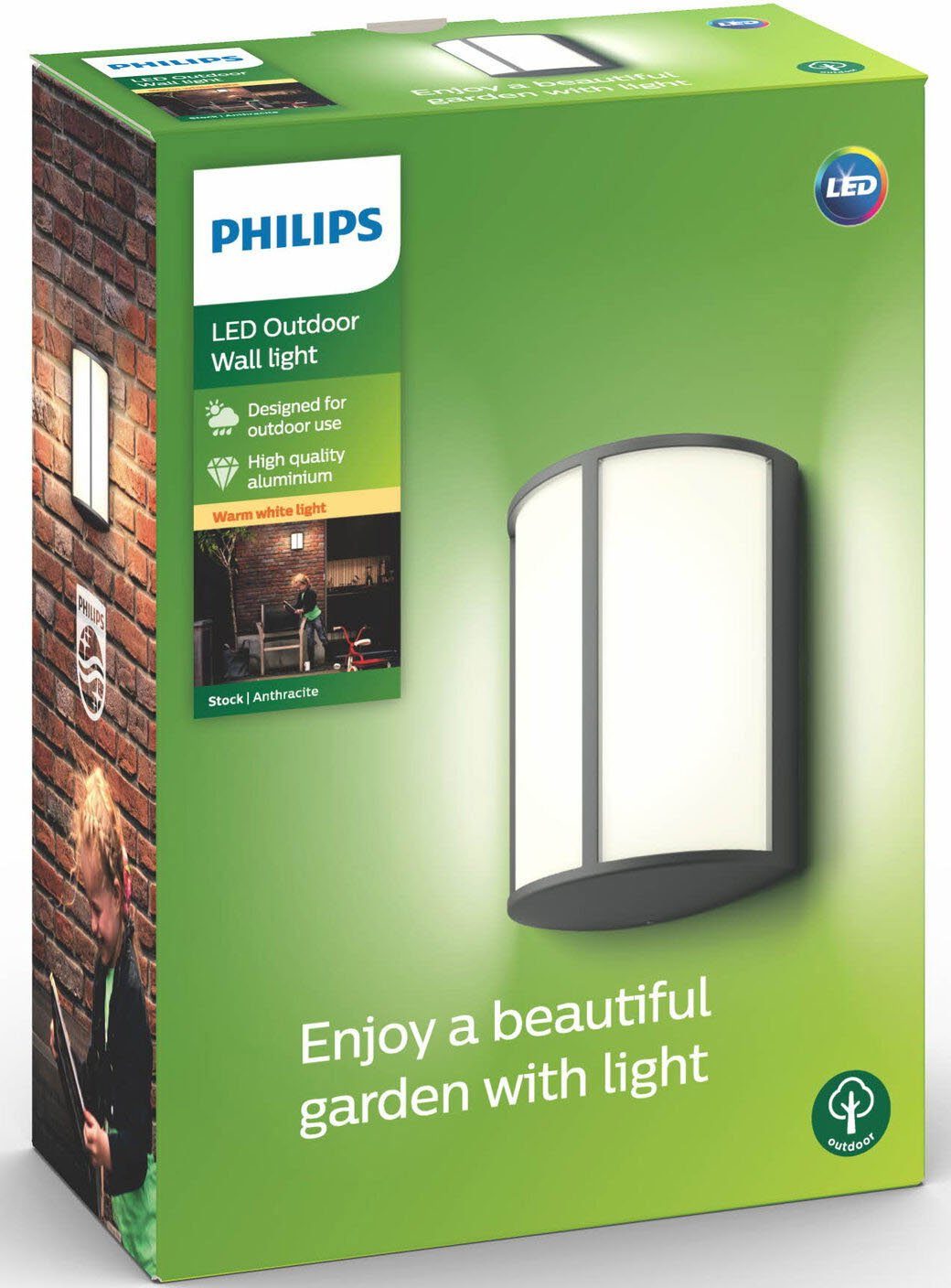 Philips Wandleuchte Stock, LED fest Wandleuchte myGarden LED Warmweiß, 600lm, Anthrazit integriert