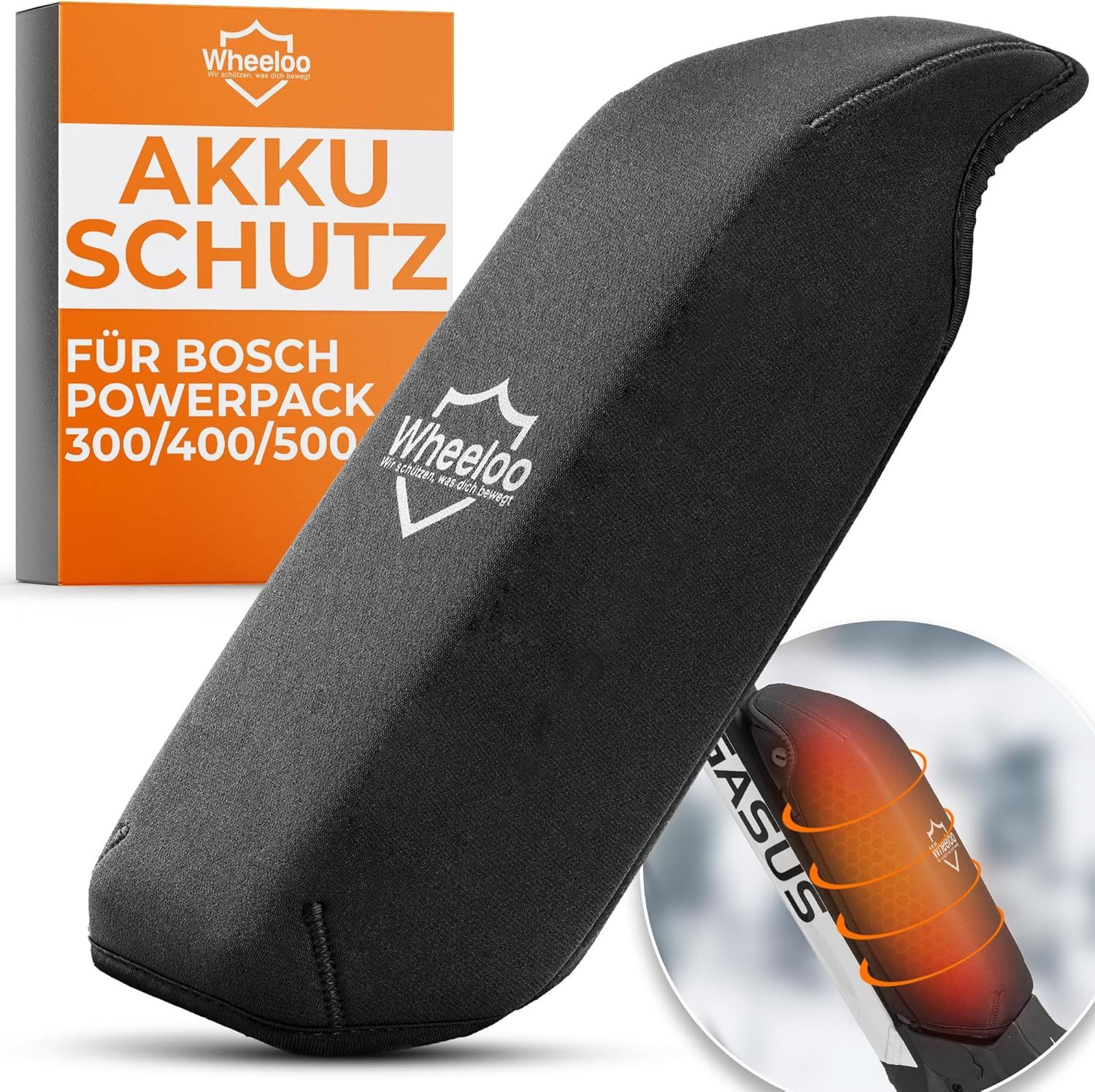 Wheeloo Schutz für Bosch Powerpack 300/400/500 CX Performance Active-Line E-Bike Akku, Erhöht Reichweite I Akku Schutzhülle gegen Kälte und Schmutz
