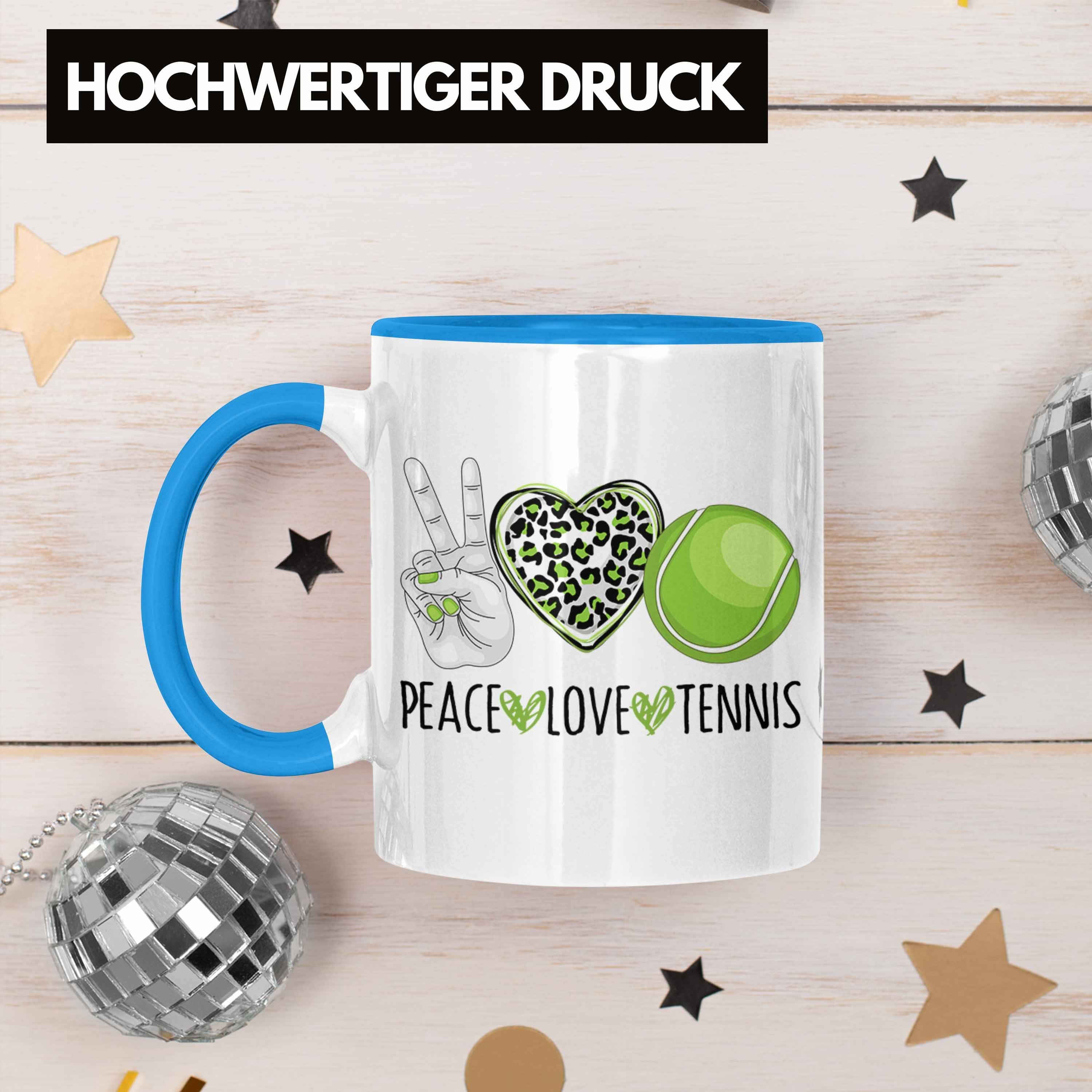 für Tennis-Spieler Tasse Geschenk Tasse Trendation Lustige Coach Blau Trainer "Peace Tennis