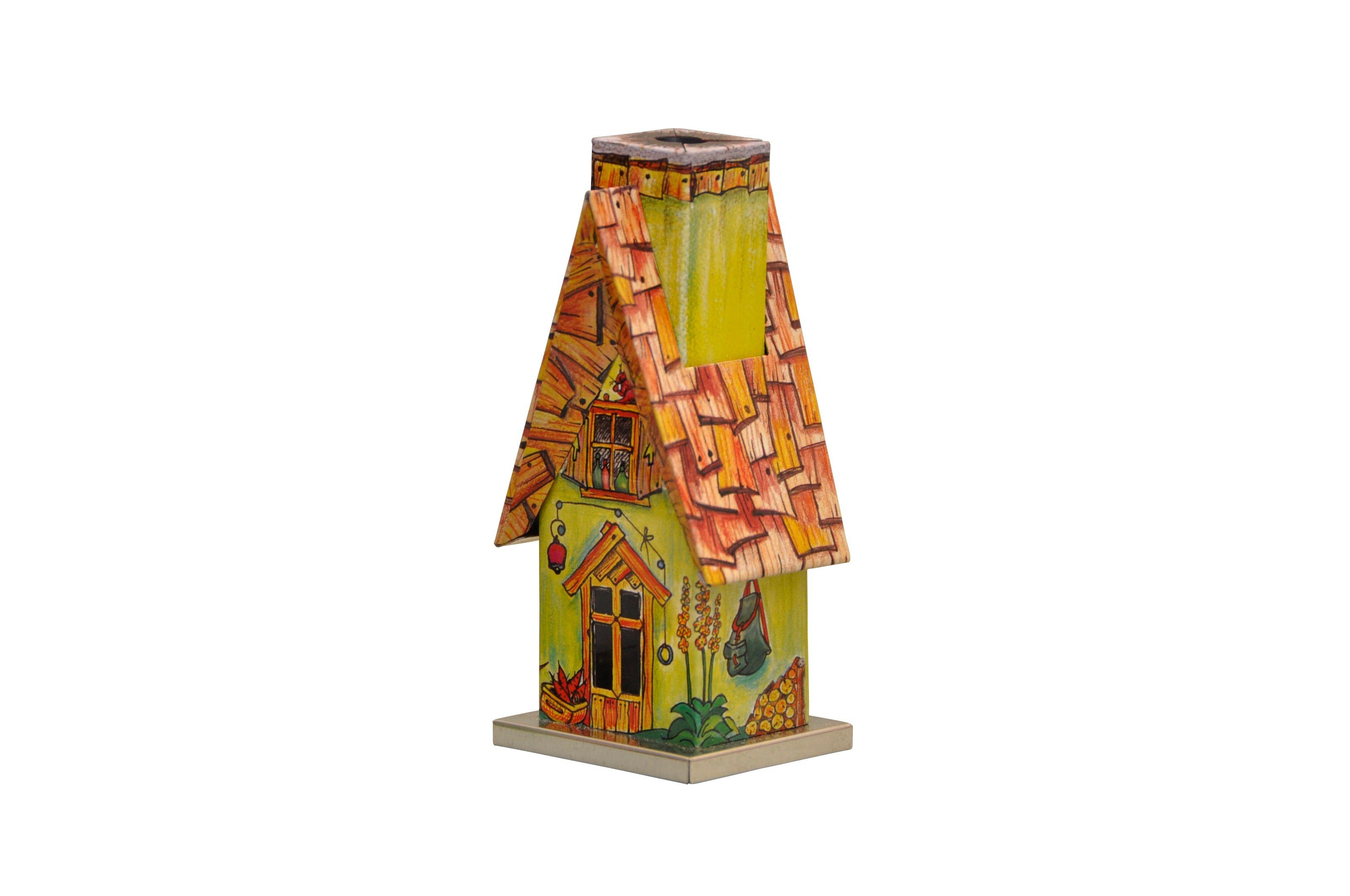 KNOX Räucherhaus Waldhütte - aus Metall - Höhe ca. 11,5cm - für Räucherkerzen Größe M, für Liebhaber traditioneller Räucherhäuser - Ideal als Geschenk