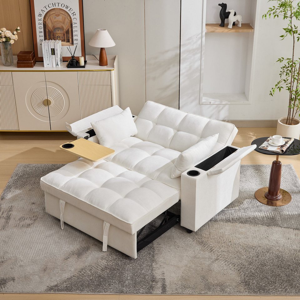 BBWL Schlafsofa 140,5×74×82 cm mit USB Typ-C Getränkehalter Bettfunktion, Schlafsofa 3-in-1 Ausziehsofa, Schlaf Couch