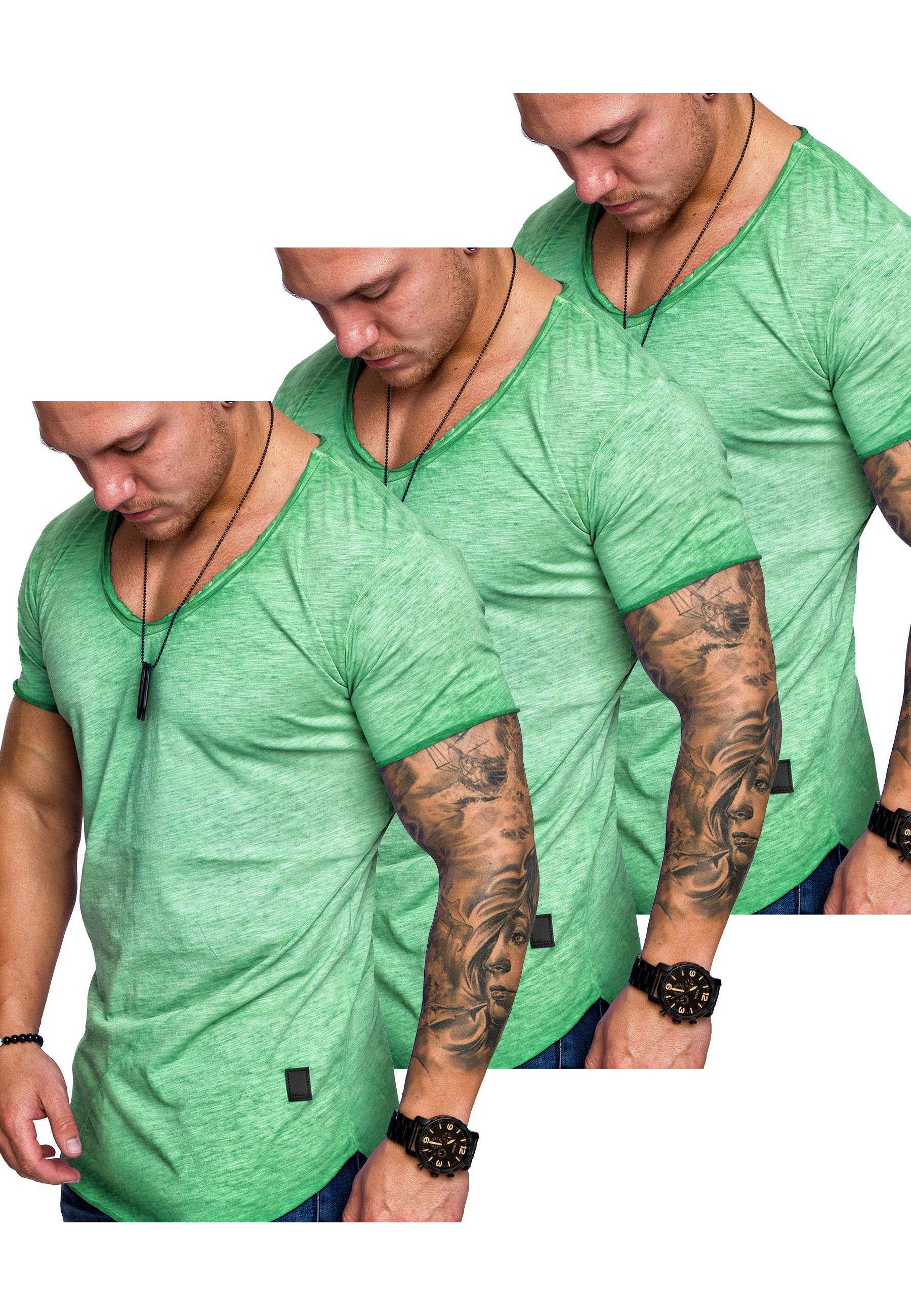(3x 3. Oversize T-Shirt Mintgrün) (3er-Pack) V-Ausschnitt Amaci&Sons FRANCISCO Herren mit T-Shirt SAN Basic 3er-Pack T-Shirts
