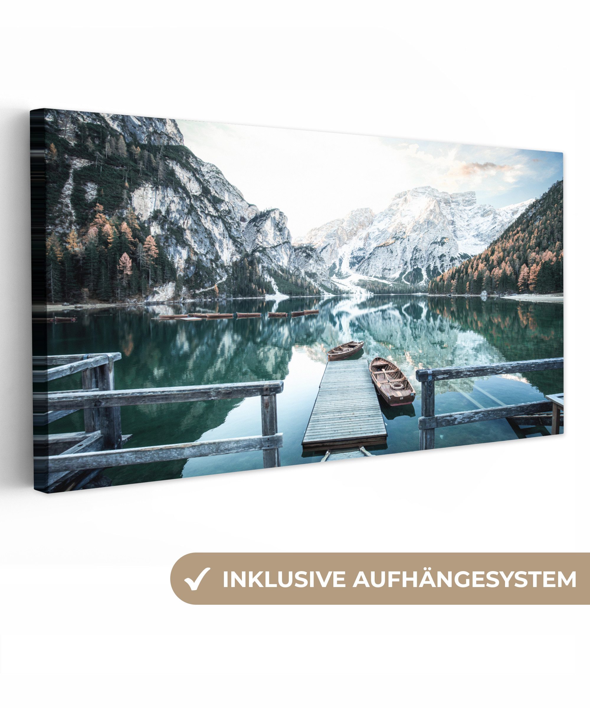 OneMillionCanvasses® Leinwandbild Panorama Natur - Berge - Schnee - Wald - günstig online kaufen