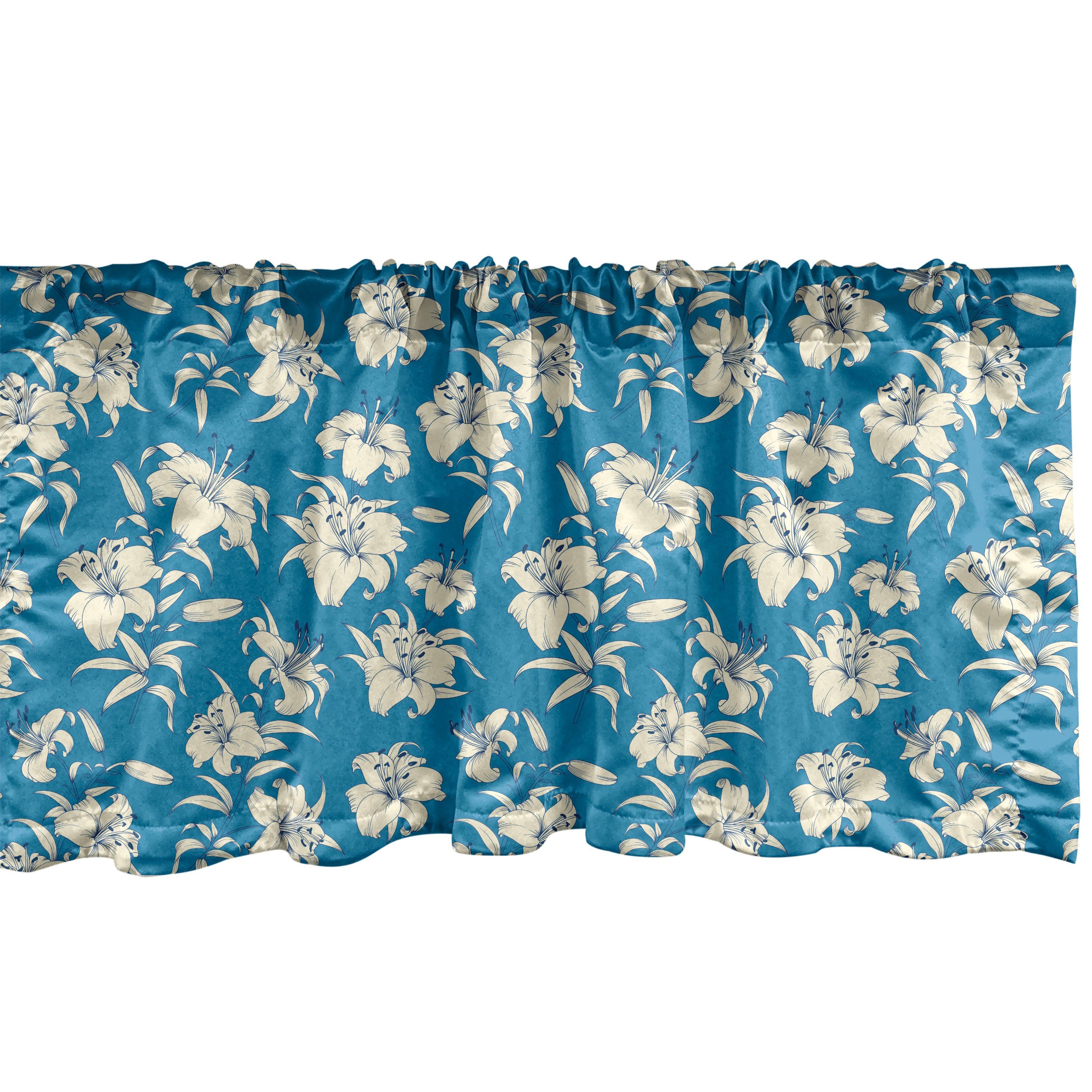 Scheibengardine Vorhang Volant für Küche Blooming-Lilien-Blumen-Kunst Microfaser, Abakuhaus, Schlafzimmer Stangentasche, mit Dekor Blumen