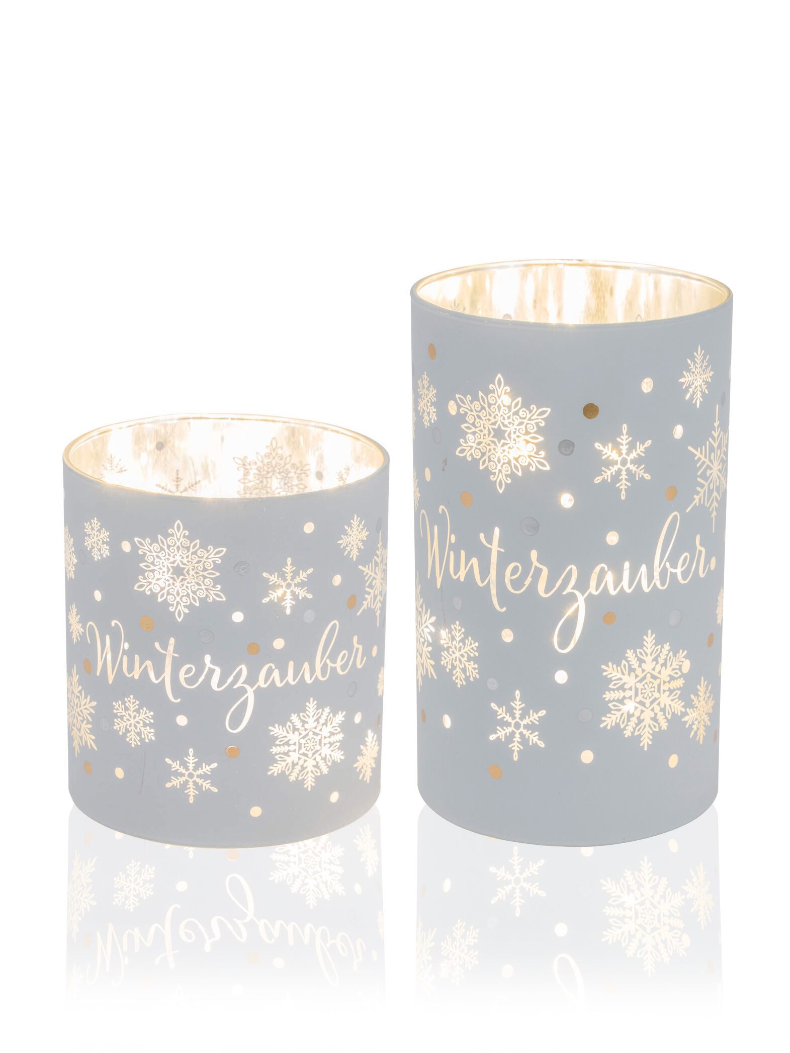 Dekorieren macht glücklich Dekofigur LED-Glaslicht mit Timer, 2er-Set (2 St., 2er-Set), 6 LEDs, Batteriebetrieb, festliche Motive in Weiß & Rot